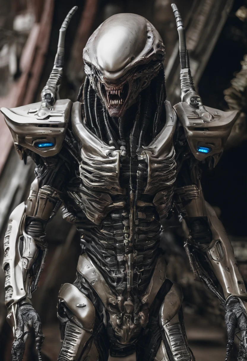 Alien Predator,full bodyesbian,Mechanical scale armor,high - tech,Laser eye