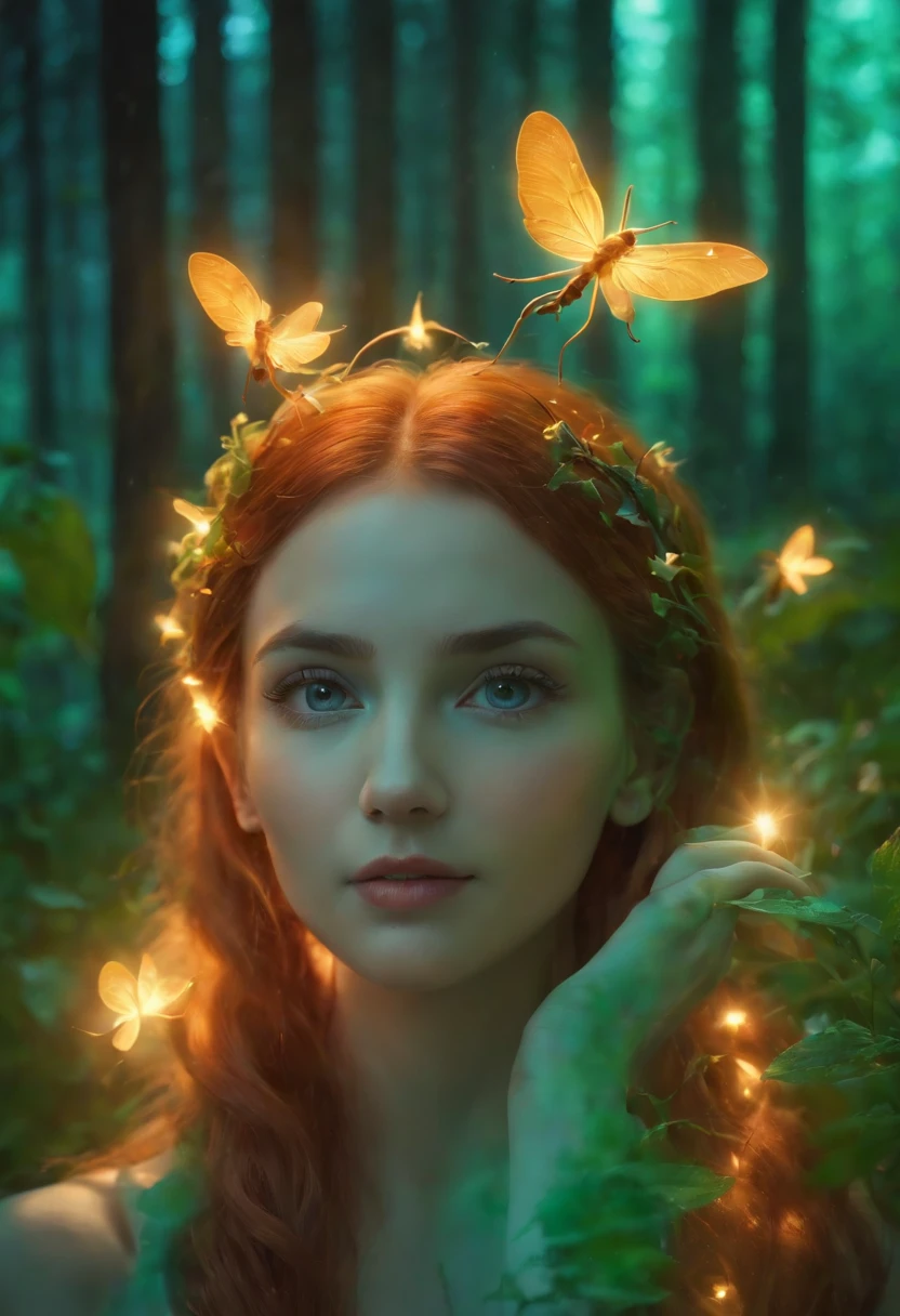 Avatar，anthill, Blue and green, Fairy tales and marvelous forests, Orange fireflies, Semi-realistic 4K starry night