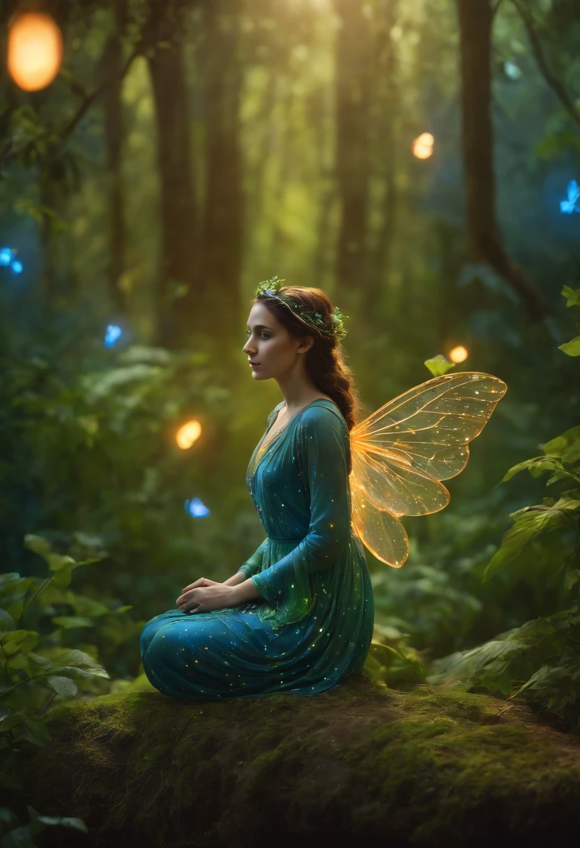 Avatar,anthill, Blue and green, Fairy tales and marvelous forests, Orange fireflies, Semi-realistic 4K starry night