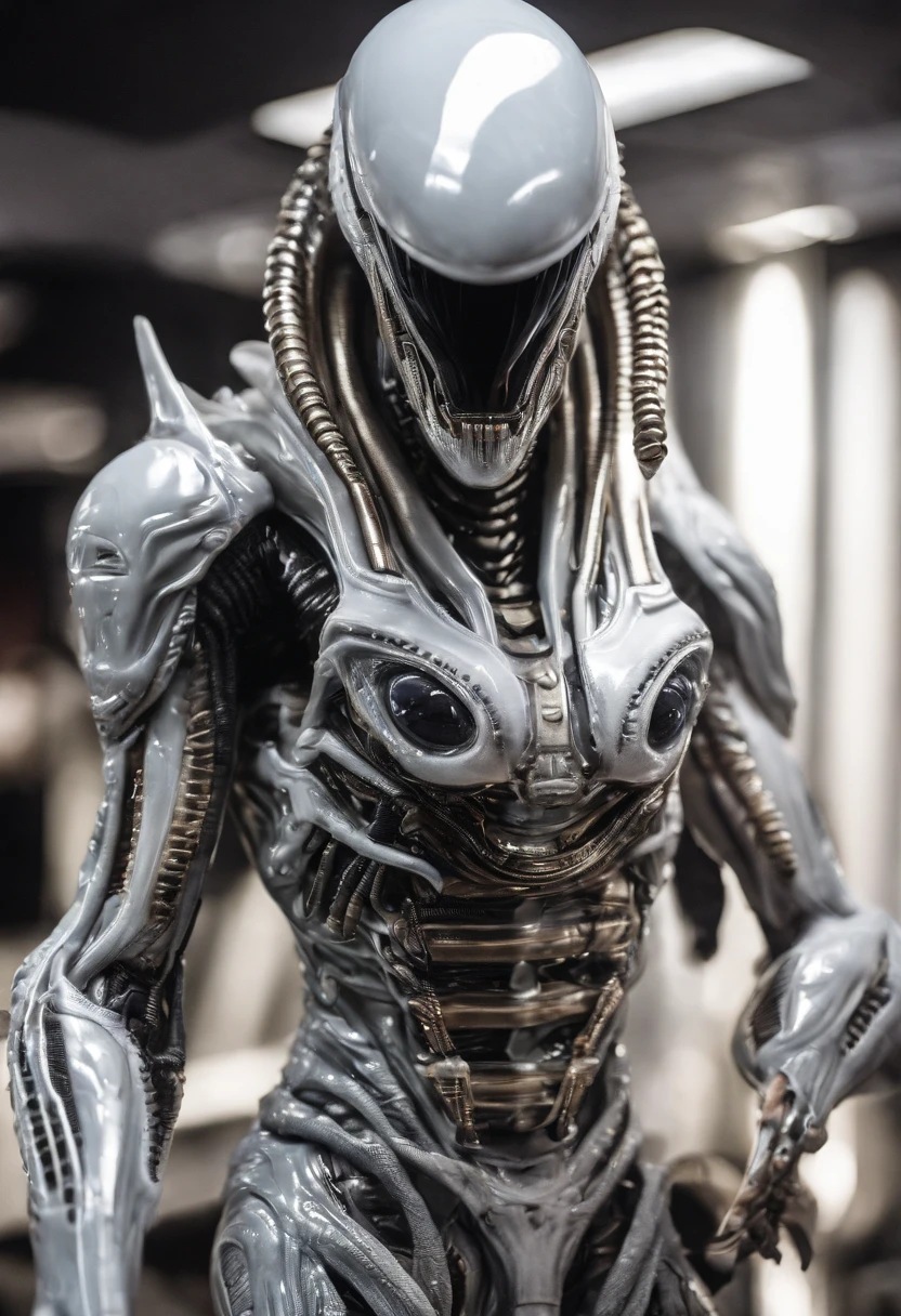 Xenomorph，full bodyesbian，Silver-white scaly armor，high - tech，laser