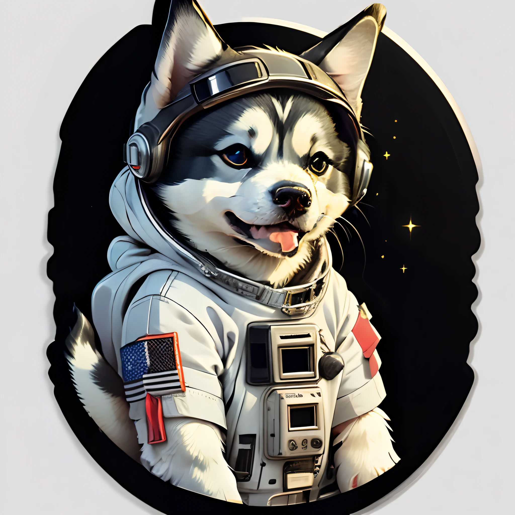 cute cartoon sticker of a female black and white husky dressed as an astronaut