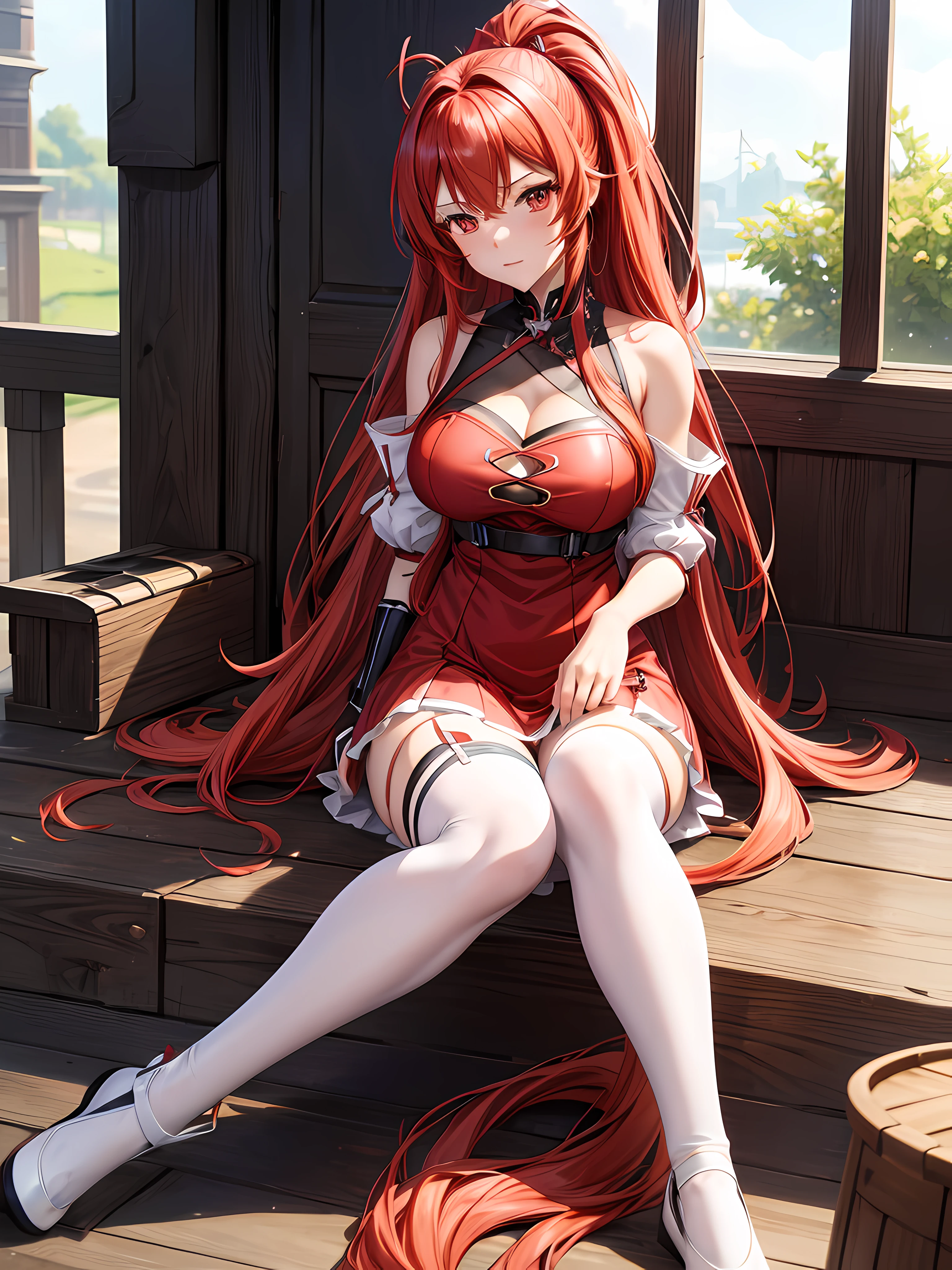 a girl with long red hair sitting on the floor, rias gremory, ayaka genshin impact, from arknights, anime visual of a cute girl, cute anime waifu in a nice dress, genshin, asuna yuuki, ayaka game genshin impact, azur lane style, characters from azur lane, the anime girl is crouching