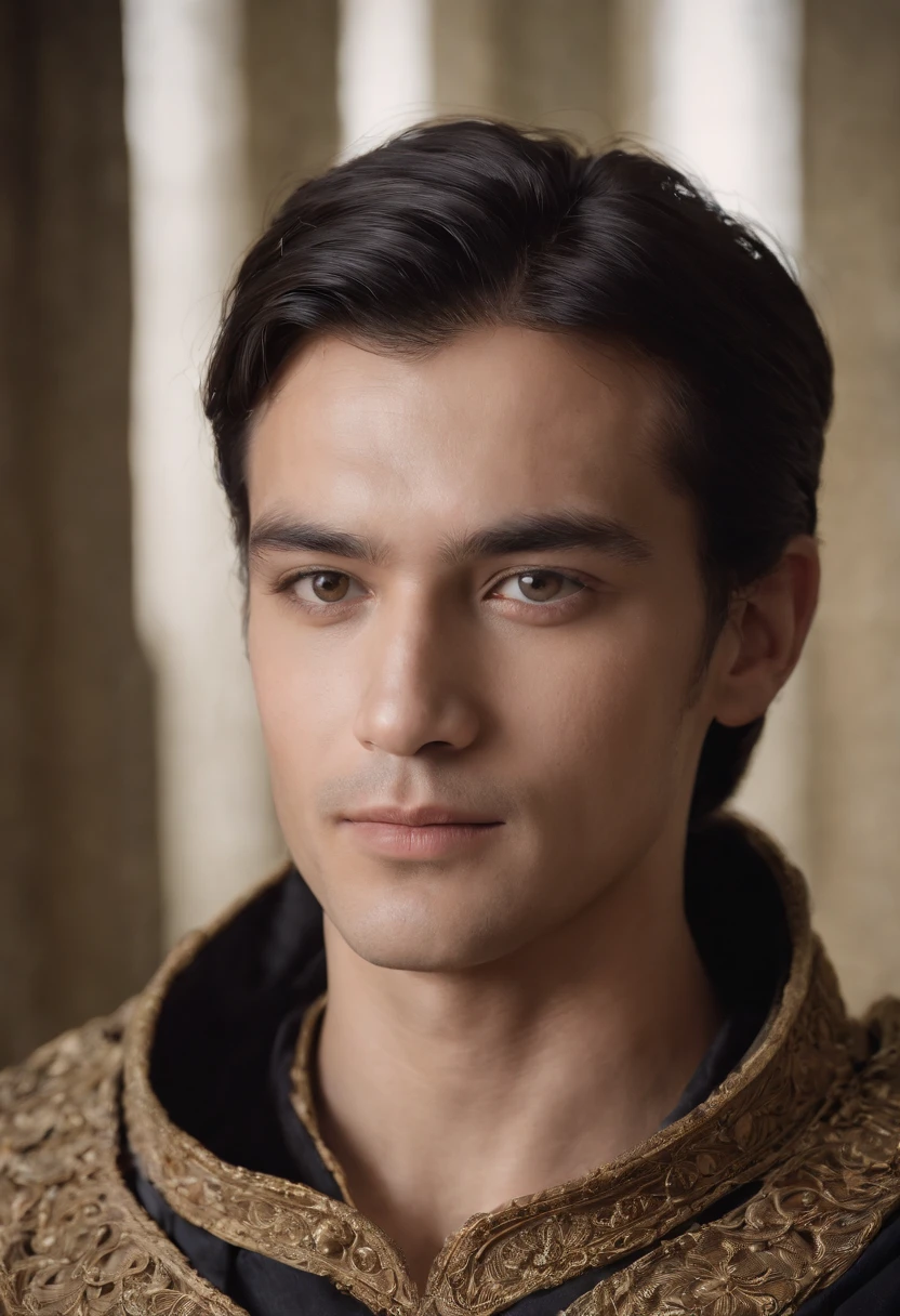 Cinematic portrait, ((upper body)), facing the audience, (Reality :1.3), the world's most beautiful artwork photo, a man looking into the camera, Gothic costume, detailed beautiful face, action shot, (Intricate :1.4), simple background, global lighting, photorealistic, CG, Art Station