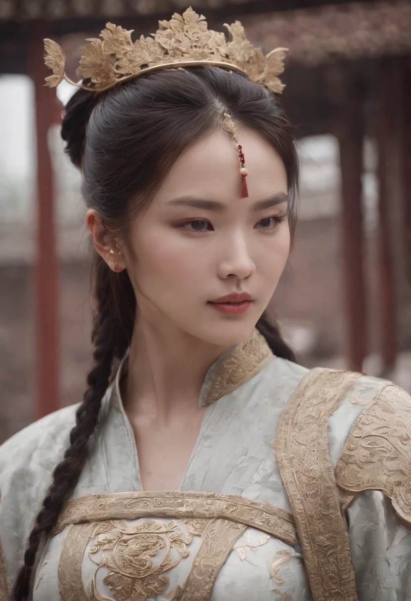 Feng Shen List,tmasterpiece,ultra fine photos,best qualtiy,Photoreality,Chiaroscuro,(upper body portraits),stunningly beautiful,dynamicposes,delicated face,Bigchest,Murderous eyes,(seen from the side),She wears ancient Chinese armor,very highly detailed background,detailed face with,Detailed and complex busy background,untidy,opulent,milkyW,Highly detailed skin,Realistic details of skin,Visible Pore,tack sharp focus,volume fog,8k uhd,digital SLR camera,high qulity,filmgrain,White skin of the,photo-realism,lomography,The palace of the Yin Shang King in ancient China , look from down, semi transparent