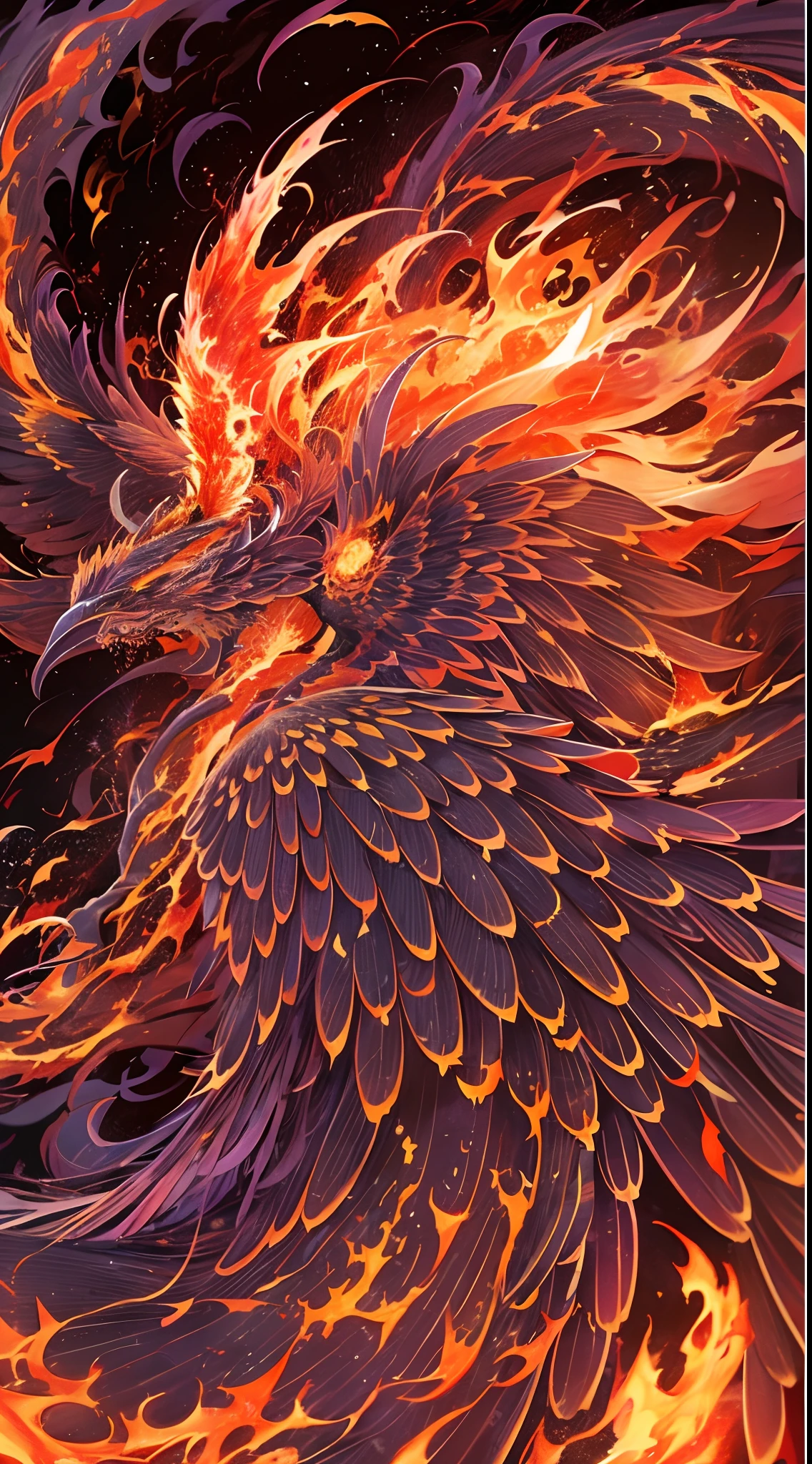 The flame came to life, Forms a majestic phoenix that temporarily soared before disappearing into a spark、fengxi，Flames swirling around spiral object on dark background, Surrounded by swirling flames, Vortex of flames, ''wallpaper of a phoenix, Vortex of firepower, artwork of a phoenix, Highly detailed fire tendrils, arcs of flame, ornate with fiery explosions