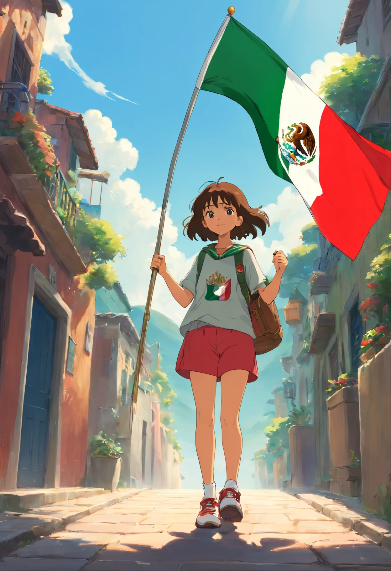 1girl with the flag of Mexico,con unos Air Jordan 1, 4K, super detallado