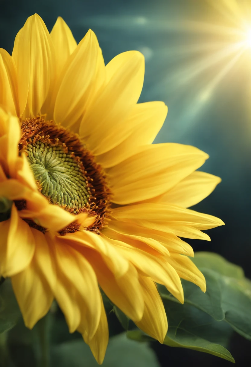 There is a graceful flower with graceful leaves and diamonds on the background, a glowing delicate flower, flowey, Sparkling petals, flowercore, surrounded flower, Crystalline sunflower, Drawing flowers, Yellow glowing magic, Luminous flowers, Beautiful flowers and crystals, Luminous flowers, huge flower, light bloom, full bloom, with bloom ether effect, a glowing flower