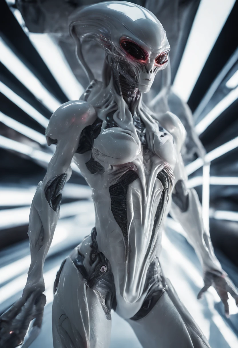 White alien,Full-body photos,Battle form,high - tech,Laser laser,Delicate picture