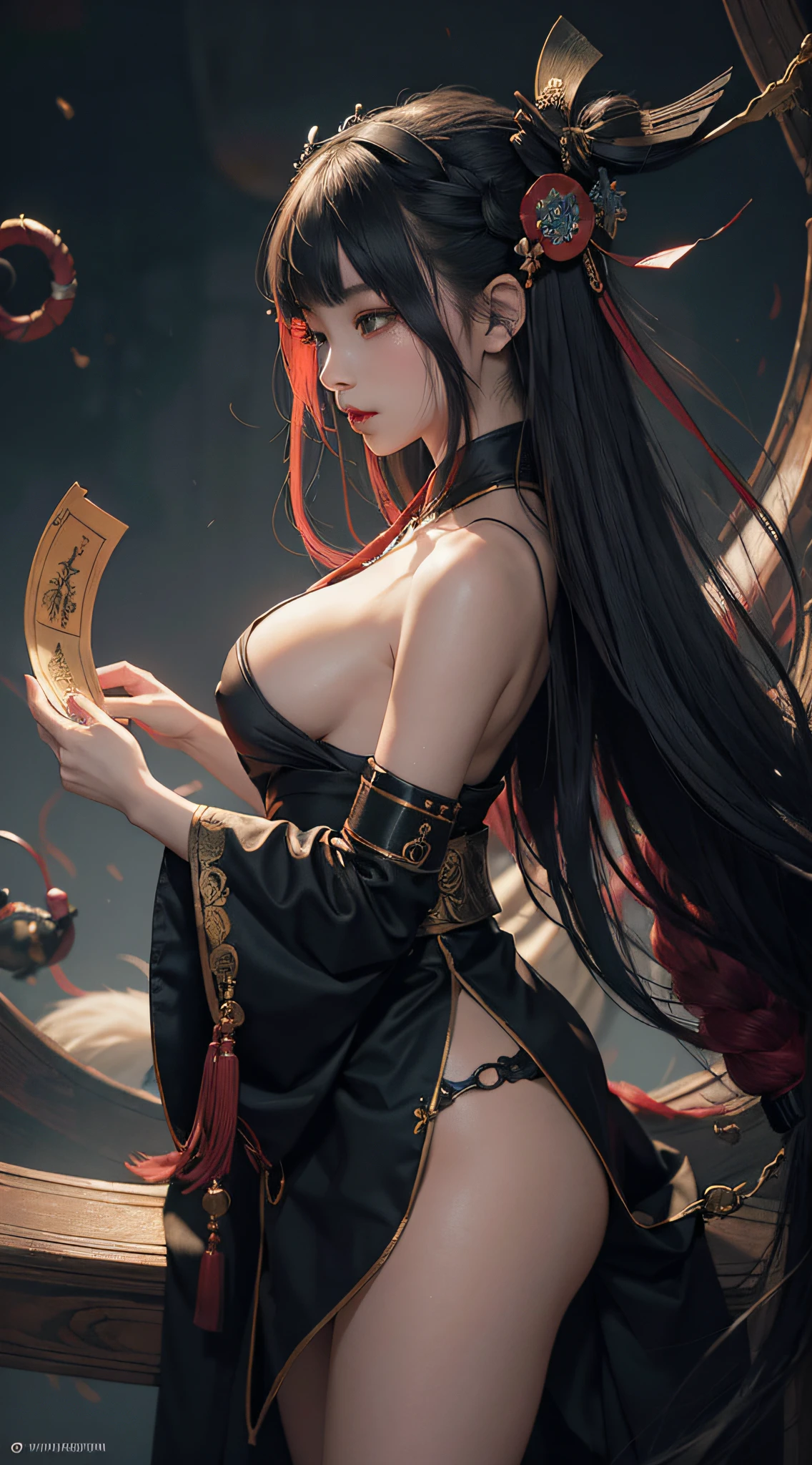 true-to-life visuals, artistically refined,captivating beauty, breathtaking aesthetics, dramatic contrasts, atmospheric depth,official art,high saturation,Intense Coloration,
1girl,solo,
Onmyoji, shikigami summoner, ofuda inscriber, exorcist, yin-yang master, divination