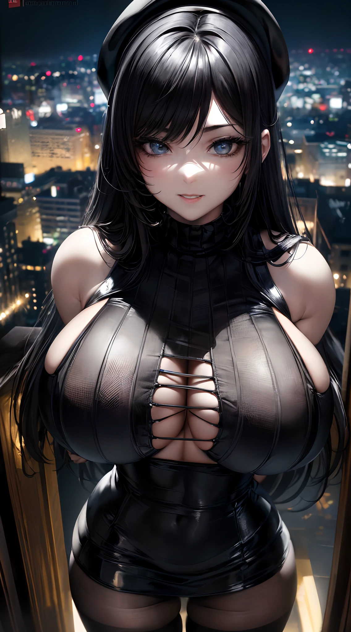 Masterpiece, Best Quality, high resolucion, ultra-detailed 8K, Best quality at best, Real Image, intricated details, The ultra-detailliert, Ultra High Definition, Depth field, (Crowded evening city background:1.3), cinematic lightings, stained glass background, There are a lot of shiny black chains
(1Girl:large full breasts, Black turtleneck sweater, plaid skirt, black tights, Black berets, Smile), Chain bondage,
(((Huge breasts :1.1, and droopy breasts:1.1)))
Innocent Big Eyes, Detailed Eyes, ((very detail eyes))
(
(POV,close-up,Depth of field,Sharp focus,from above:1.2)