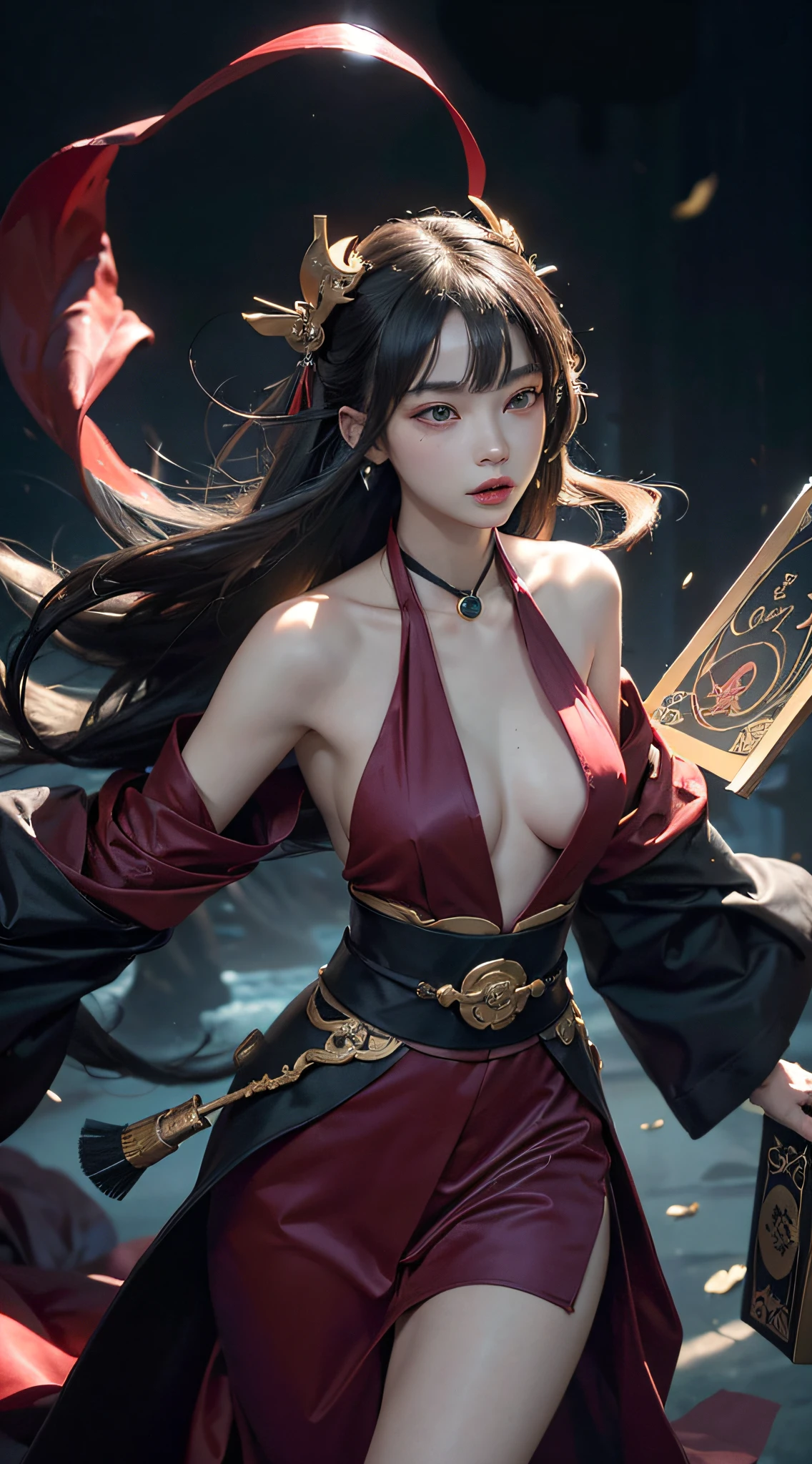 true-to-life visuals, artistically refined,captivating beauty, breathtaking aesthetics, dramatic contrasts, atmospheric depth,official art,high saturation,Intense Coloration,
1girl,solo,
Onmyoji, shikigami summoner, ofuda inscriber, exorcist, yin-yang master, divination