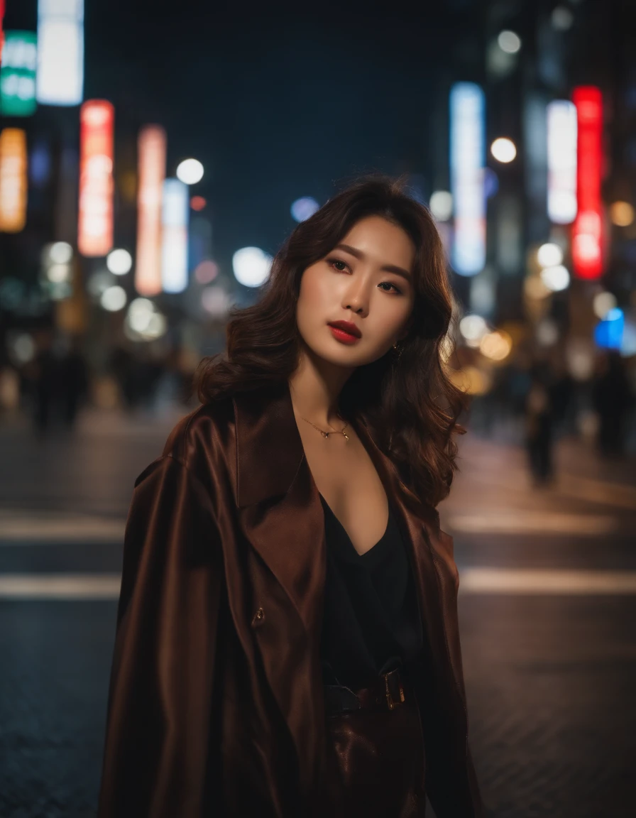 1girl, Tokyo street,night, cityscape,city lights, upper body,close-up, 8k, RAW photo, best quality, masterpiece,realistic, photo-realistic,