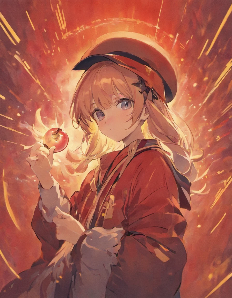 wearing hat,Apple Boy,vred,Apple in hand,Finger detail portrayal,Delicate hands