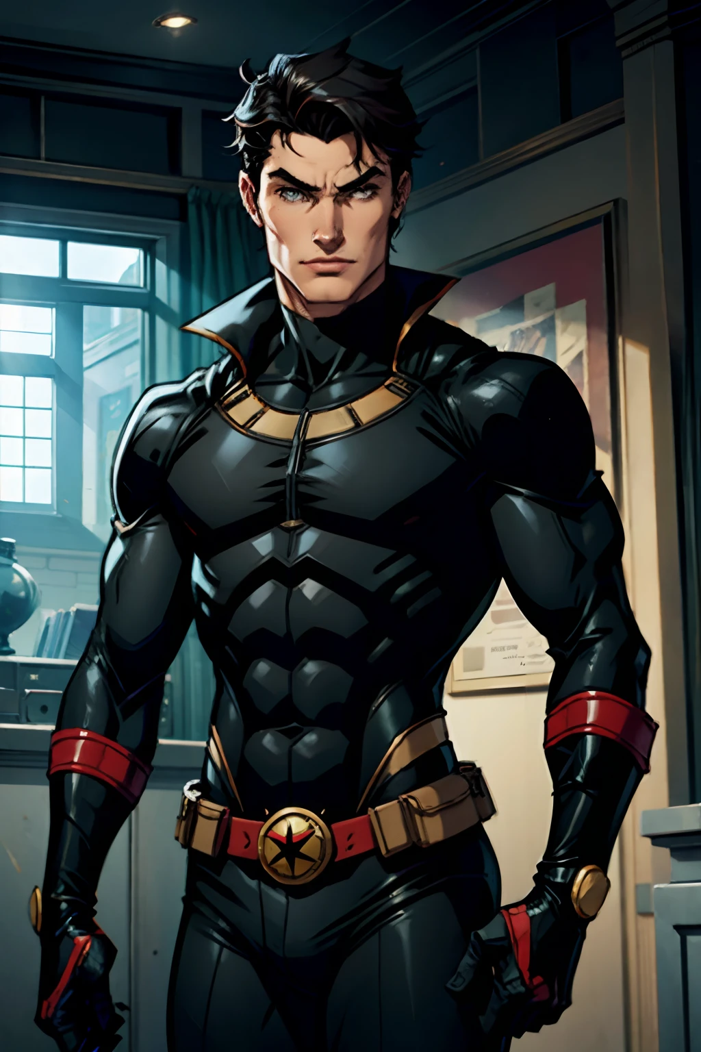 Robin of Tim Drake, using a black suit