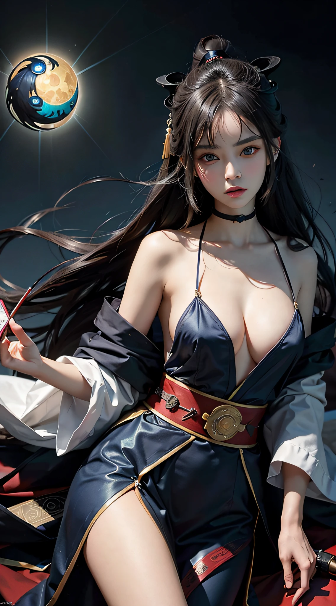 true-to-life visuals, artistically refined,captivating beauty, breathtaking aesthetics, dramatic contrasts, atmospheric depth,official art,high saturation,Intense Coloration,
1girl,solo,
Onmyoji, shikigami summoner, ofuda inscriber, exorcist, yin-yang master, divination