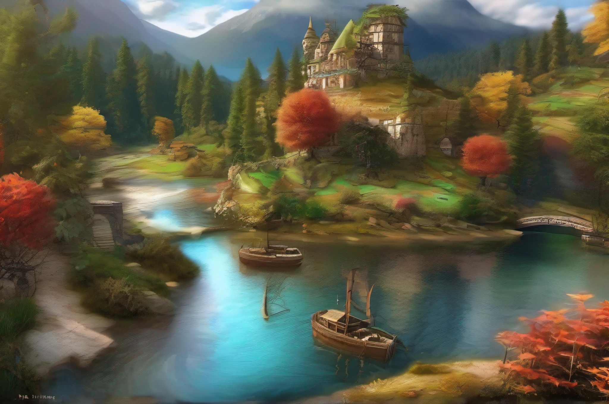 create a landscape in multi media art style. Ultra HD, 32k, --AR 16:9, -- chaos 1, --v 5.1, --s1