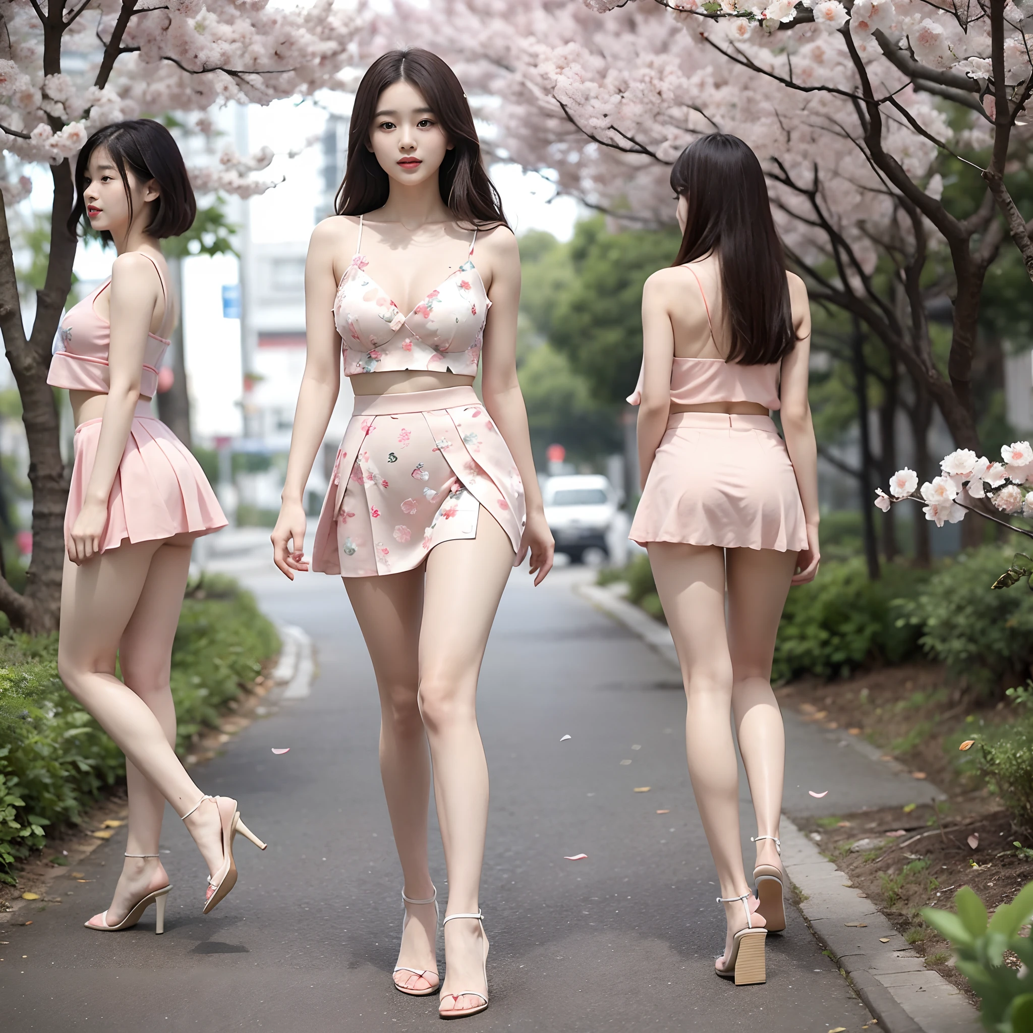 The concave shape of a young beauty on Peach Blossom Island，Show off your figure，Stunning beauty，The skirt is a fairy，Slim legs，fully body photo