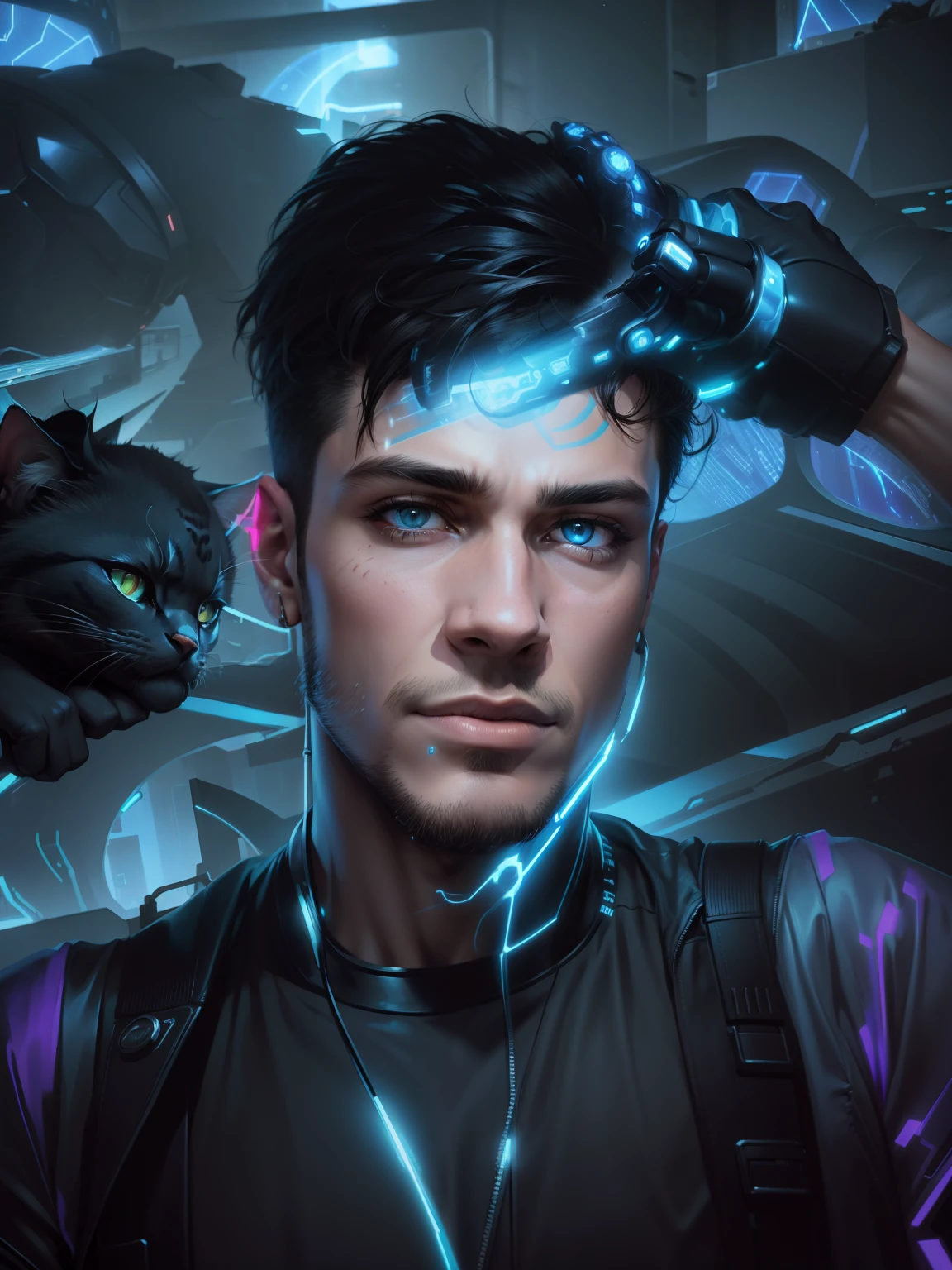 Change background cyberpunk handsome boy
ultra realistic with cat,