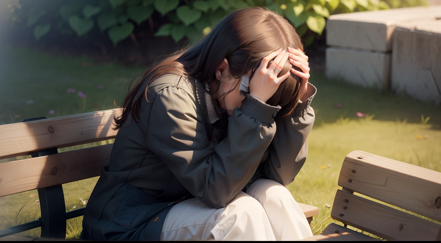 Sarah sat down on a bench and buried her face in her hands. She felt like she would never be able to love again.
