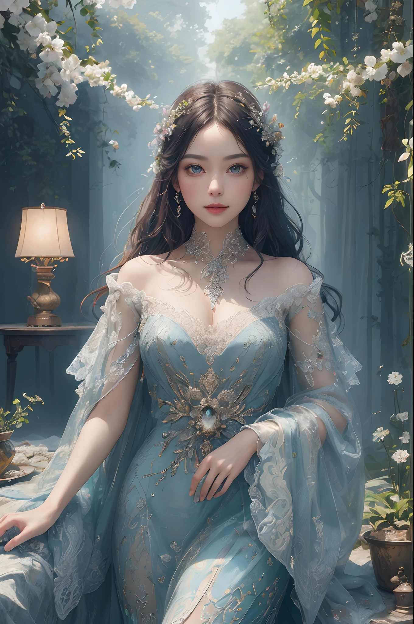 (((masterpiece))), (((best quality))), ((ultra-detailed)), (hyperrealistic), (highly detailed CG illustration), ((an extremely delicate and beautiful)),cinematic light, Create a stunning anime artwork that is currently trending on ArtStation, showcasing exquisite beauty and captivating aesthetics. The art piece should be highly detailed, featuring a compelling character and a visually appealing environment. The character in the artwork is a graceful and enchanting figure, radiating an aura of elegance. Pay close attention to intricate facial features, such as mesmerizing eyes with vibrant colors and delicate shading. The character's clothing should be designed with elaborate patterns, flowing fabrics, and rich textures, reflecting a blend of fantasy and contemporary fashion. Place the character in a captivating environment that enhances the overall appeal of the artwork. It could be a breathtaking natural landscape, a bustling futuristic cityscape, or a mystical realm filled with magical elements. Incorporate vibrant colors, dynamic lighting, and detailed background elements to create a sense of depth and immersion. Consider the latest trends in anime art, such as incorporating unique lighting effects, exploring creative composition techniques, or experimenting with unconventional color palettes. Take inspiration from the top artists on ArtStation and their exceptional execution of various art styles and themes. Camera: Choose an angle that highlights the character's beauty and the immersive environment. Lighting: Utilize atmospheric lighting techniques to create depth and mood. Resolution: Aim for a high-resolution artwork to showcase intricate details and clarity. Art Inspirations: Seek inspiration from the trending artists on ArtStation, exploring different styles, genres, and themes.