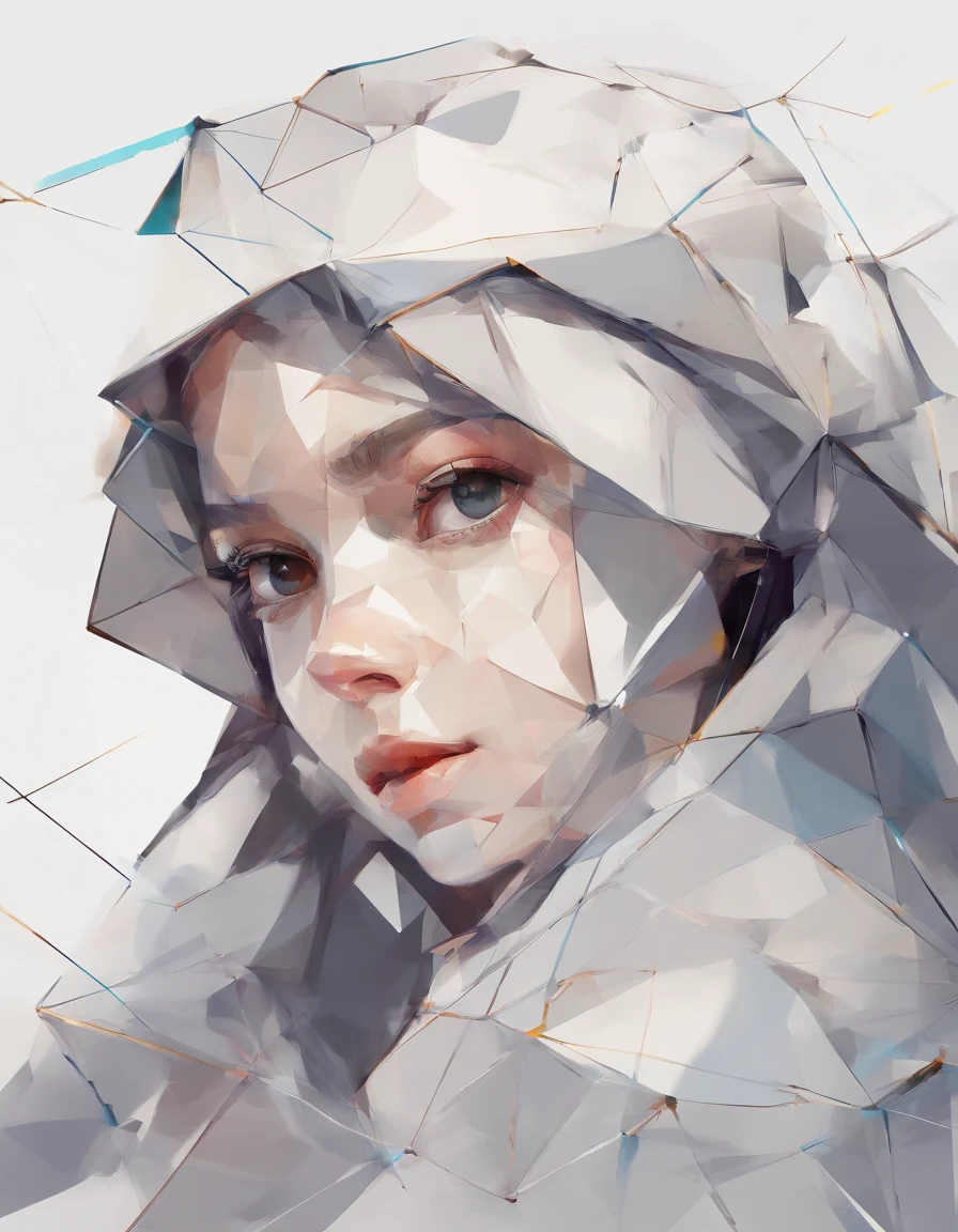 1little girl、10yaers old、Woman Wearing Hishav on Head、Islamic Women、Only the eyes are visible、watching at viewers、cheerfulness, Abstract beauty, Dynamic, Highly detailed, Smooth, Sharp Focus, 8K, hight resolution, Illustration, art by carne griffiths and wadim kashin, White background
