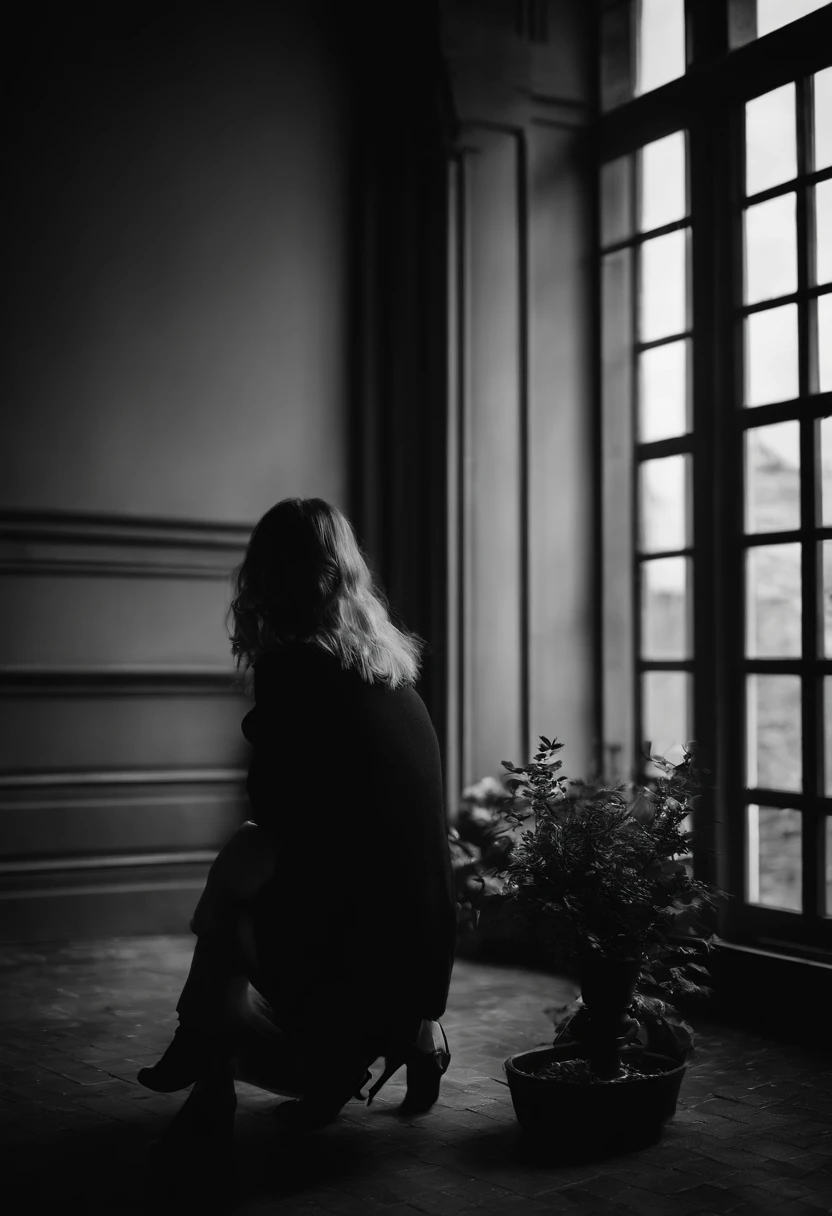 Friends respectively,Reluctantly,saddened,Tears in her eyes,The back of a friend leaving,Real people,photore,Extreme light and shadow,Extreme light chasing,Sad atmosphere,falling leaf,Sad。Fine fine skin,Extremely reflected light,The ultimate illusion light,(Black, white and gray tone 1.2)