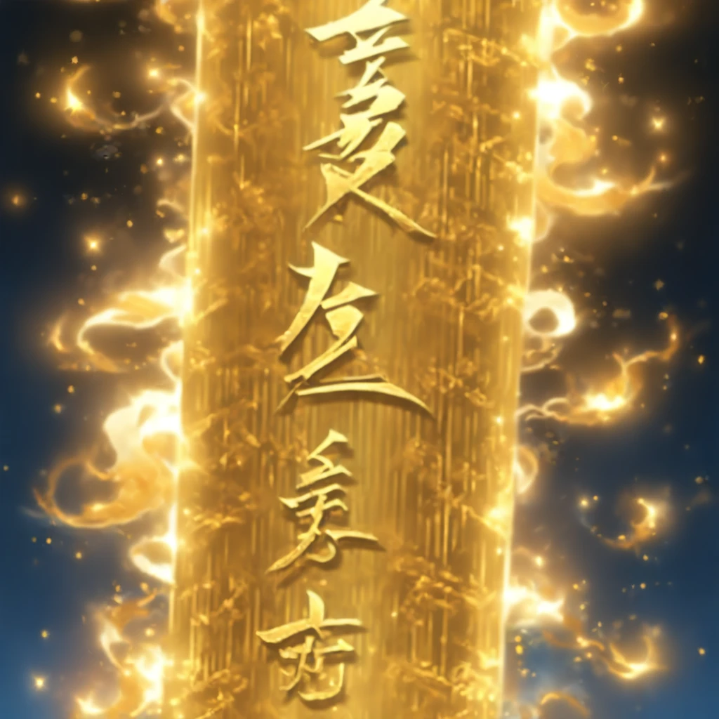 Based on the Final Fantasy summoning beast Bahamut，Scroll by hand，(Transparent shining golden Chinese characters floating in the air:2)，Vertical text，kirakira，(Blue-robed scholar:1.5)，Long flowing hair fluttering in the wind，brunette color hair，16 K, hyper HD, High resolution, Very detailed, Top image quality,(dynamicposes:1.5)，(20 columns of kanji:2)，Arranged in an orderly manner