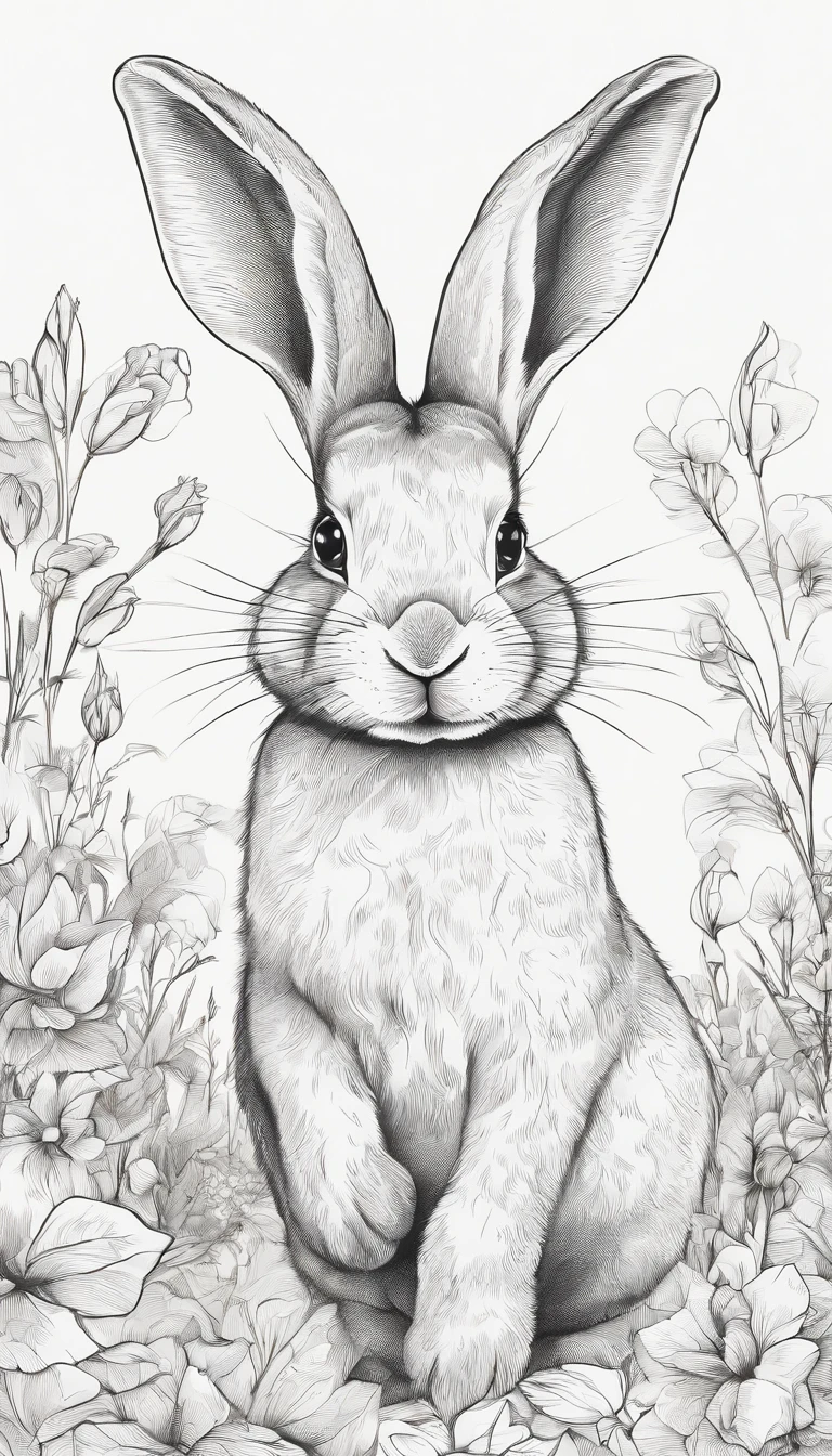 Cute bunny, Best Quality, Ultra-detailed,Natural lighting, Monochromatic color scheme, neutral tones, Realistic:1.37, Detailed writing、Details are expressed、white backgrounid、Masterpiece、