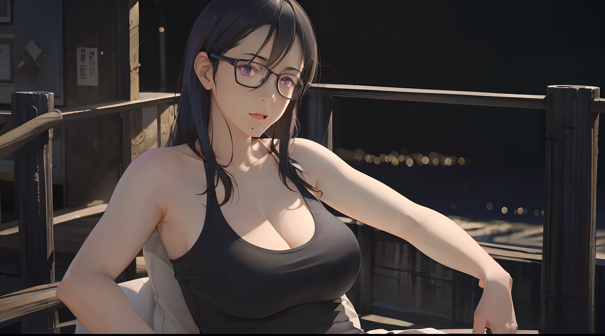 ((((masutepiece, Best Quality, High resolution)))), extremely detailed 8K, Plump beauty, (Ultra HD, Ultra-detailed, Highly detailed, Highly realistic, Ultra-realistic, photos realistic), (1 female:1.5),  Lustrous hair, (dynamicposes), facing at camera,  ((爆乳,cleavage、(((Happiness、Open mouth,Seductive smile))))), (Hida,beautifull detailed face), Tank Tops (sun beam, Sunlight)