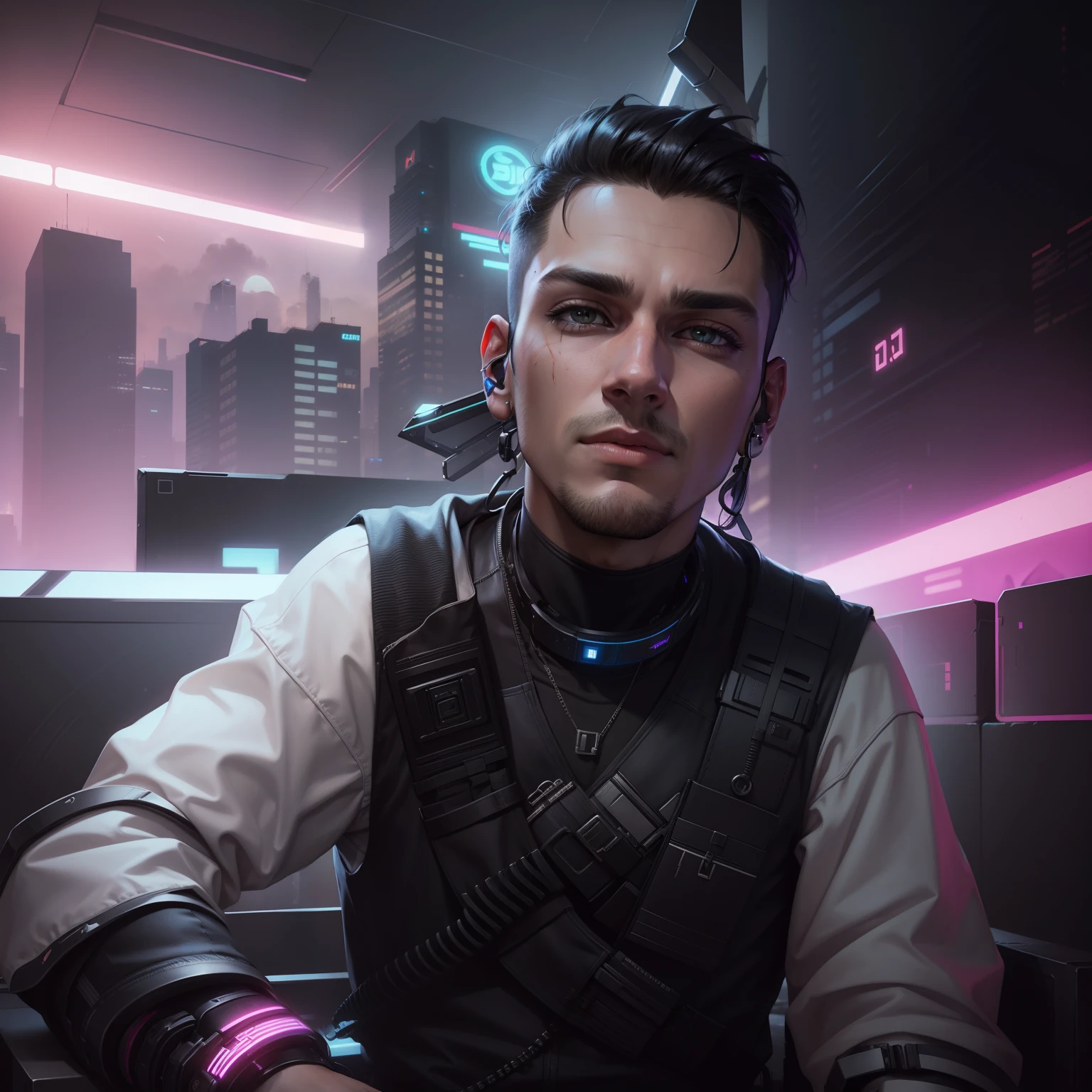 Change background cyberpunk handsome boy, realistic face, 8k, ultra realistic,