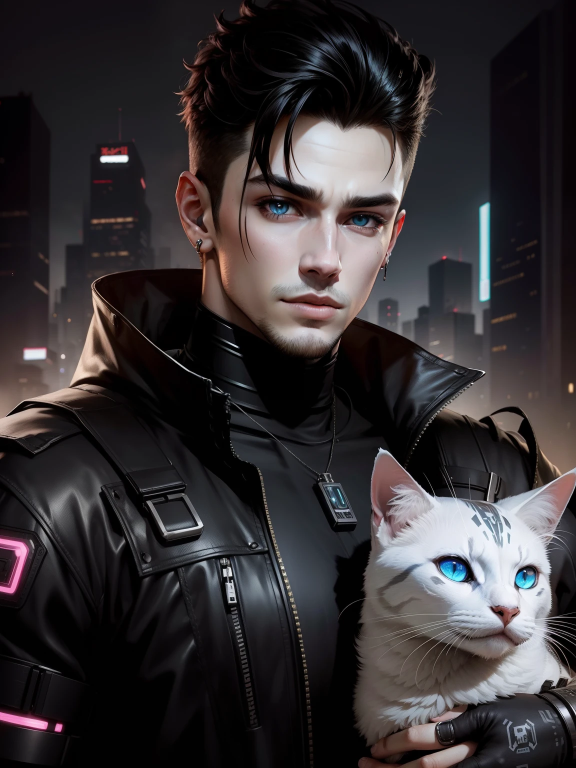 Change background cyberpunk handsome boy

ultra realistic with cat,