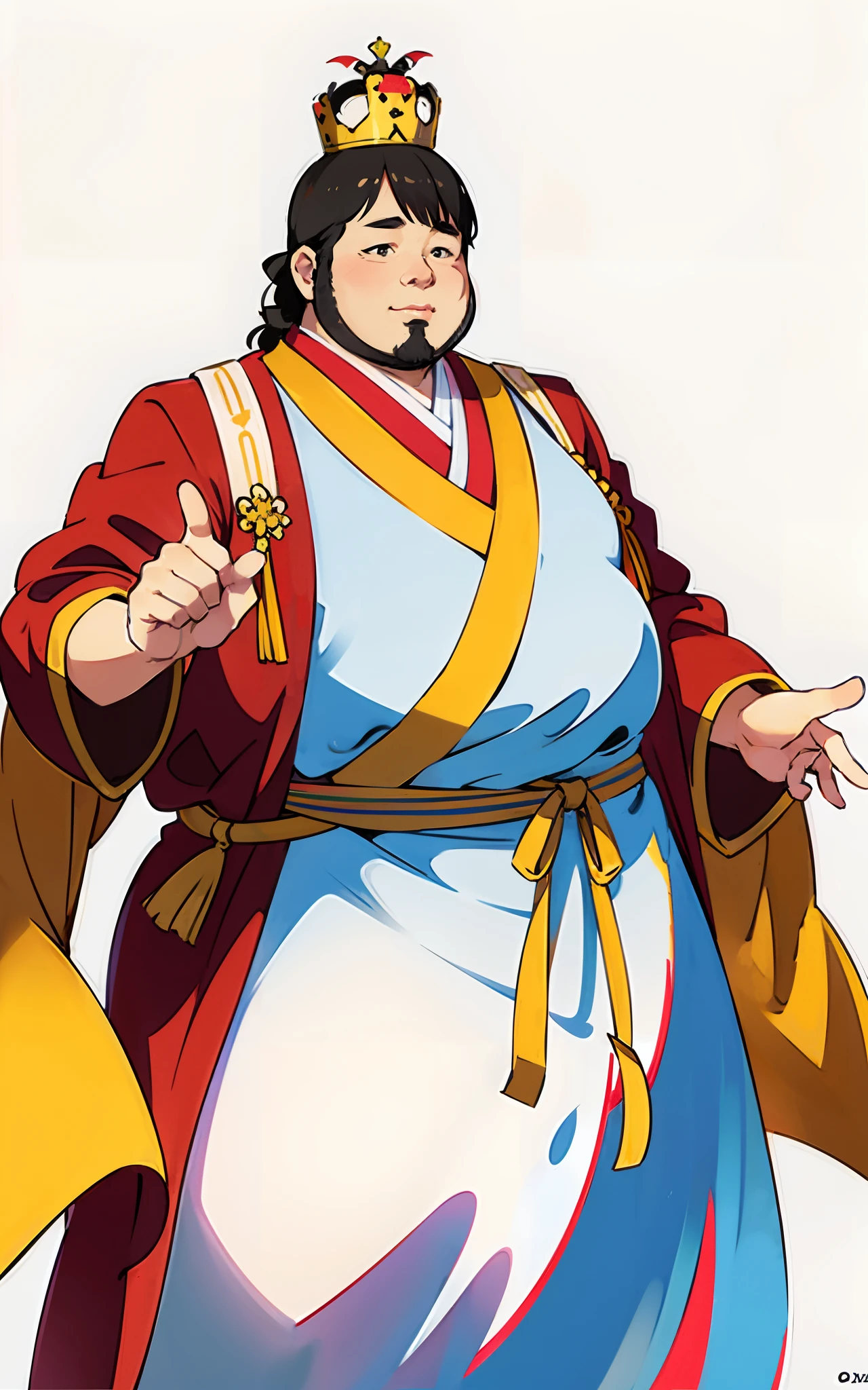Photo-style, fat asian man with crown on head in prince costume