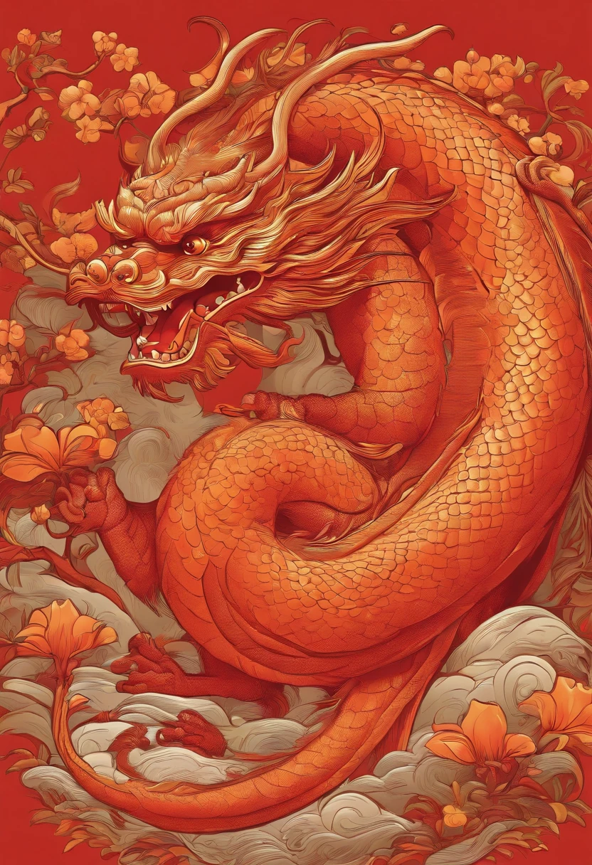 Year of the Dragon Red Envelope， cartoony， persimmon， The orange