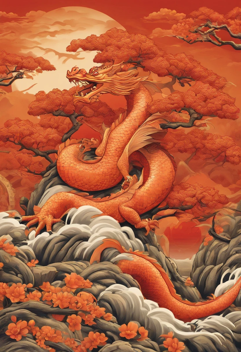Year of the Dragon Red Envelope, cartoony, persimmon, The orange