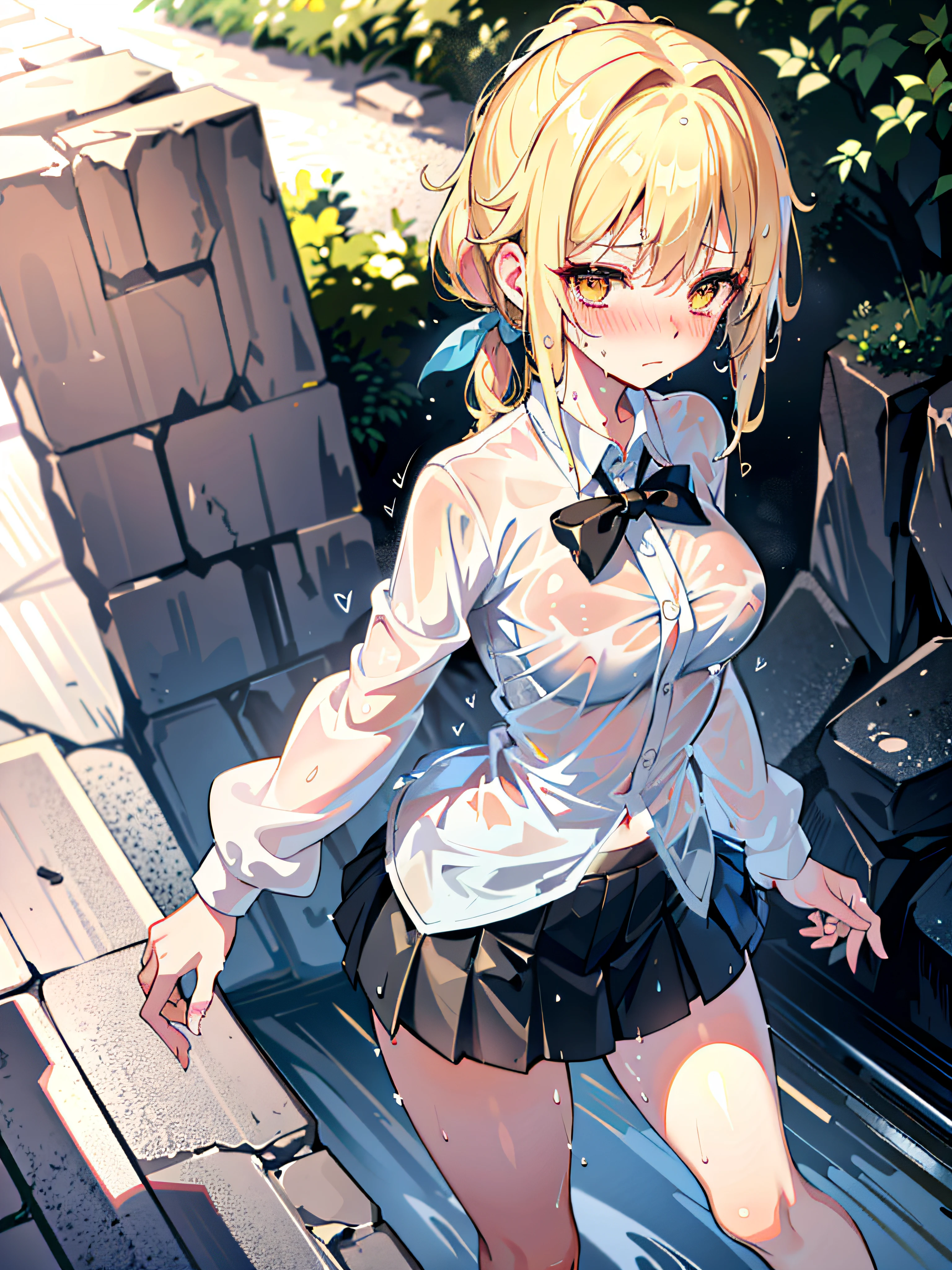 (bare skin), white shirt, (short shirt), wet shirt