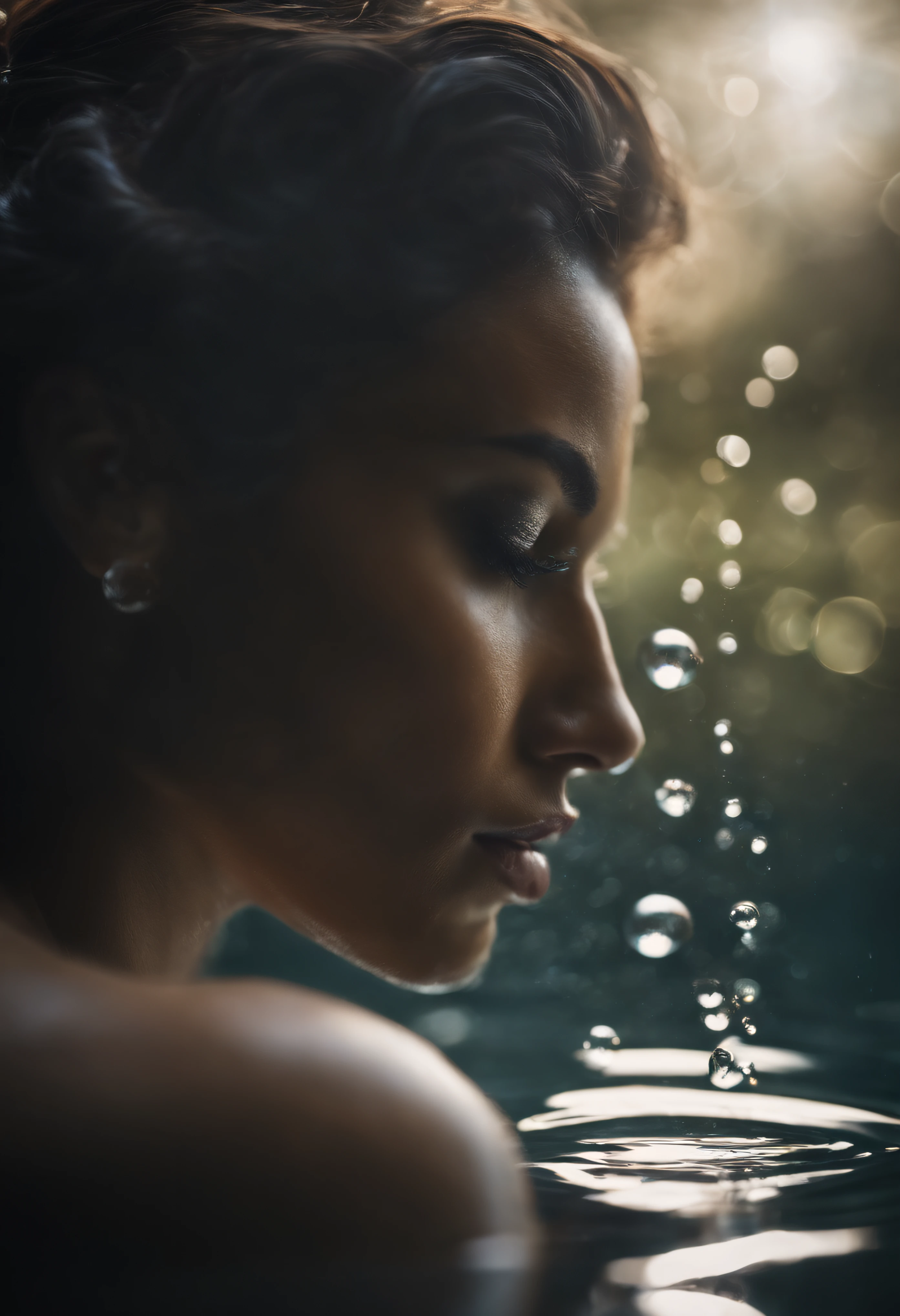 (best quality,ultra-detailed,realistic:1.37),portrait,dark fantasy,gray skin,eyes closed,emerging from water,dreamy atmosphere,mysterious aura,water bubbles,vapor,unreal atmosphere,ethereal,subtle lighting,fine details,drenched in water,wet hair,tranquil expression,underwater,serene,misty,submerged in tranquility,sublime beauty,subtle colors,soft focus,graceful,submerged in dreams,unearthly elegance,quiet reflection,otherworldly,magical transformation