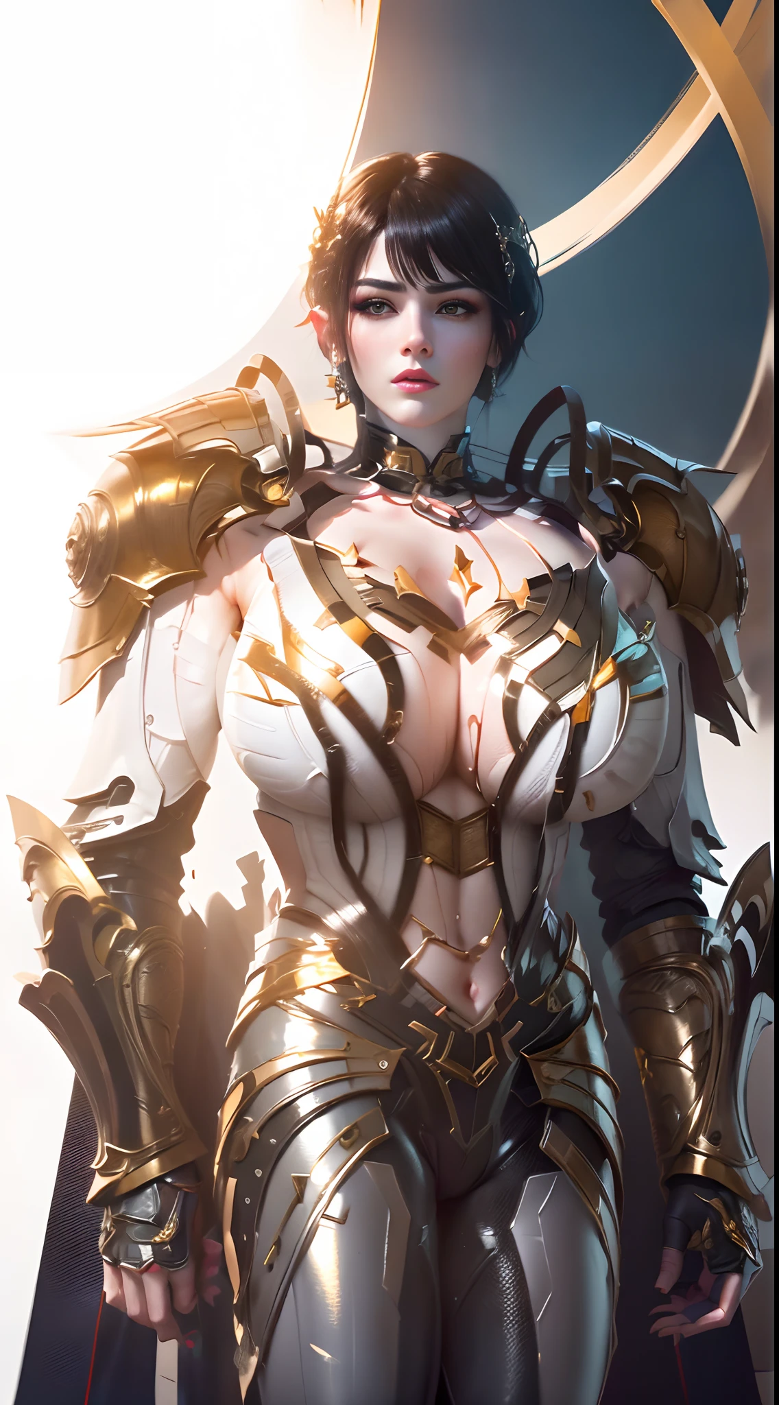 Solo, 1 Beautiful Female, Wuxia World, head ornament, (1 Girl), (full figure:1.5), (Full Armor:1.4), (yoga skintight pants:1.3), (standing:1.1), (huge fake breasts, round breasts:1.5), (muscle abs:1.2), (big buttock:1.1), (shiny skin:1.1), Chinese Immortal Wuxia, Lips, (jealous), Intellectual, Delicate Face, Masterpiece, Best Quality, High Quality, High Definition, High Quality Texture, High Quality Shadows, High Detail, Cinematic Light, Side Lighting, Ray Tracing, Sharp Focus, Realistic, Edge Light, (Detailed Skin Details: 1.2), 8k uhd, SLR, (soft light, high quality, high resolution:1.7), (very detailed CG unity 8k wallpaper)