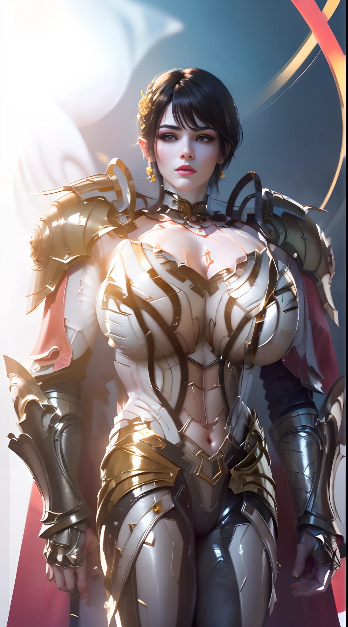 Solo, 1 Beautiful Female, Wuxia World, head ornament, (1 Girl), (full figure:1.5), (Full Armor:1.4), (yoga skintight pants:1.3), (standing:1.1), (huge fake breasts, round breasts:1.5), (muscle abs:1.2), (big buttock:1.1), (shiny skin:1.1), Chinese Immortal Wuxia, Lips, (jealous), Intellectual, Delicate Face, Masterpiece, Best Quality, High Quality, High Definition, High Quality Texture, High Quality Shadows, High Detail, Cinematic Light, Side Lighting, Ray Tracing, Sharp Focus, Realistic, Edge Light, (Detailed Skin Details: 1.2), 8k uhd, SLR, (soft light, high quality, high resolution:1.7), (very detailed CG unity 8k wallpaper)