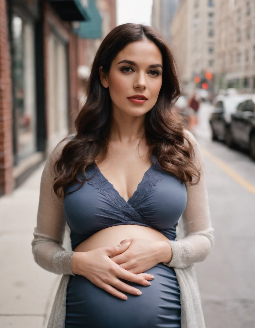 Pregnant women dressed in fashion, Chicago, USA, make for a memorable photo, The background is to charming neighbourhoods and colourful street art, photo taken with fujifilm superia, charly amani,