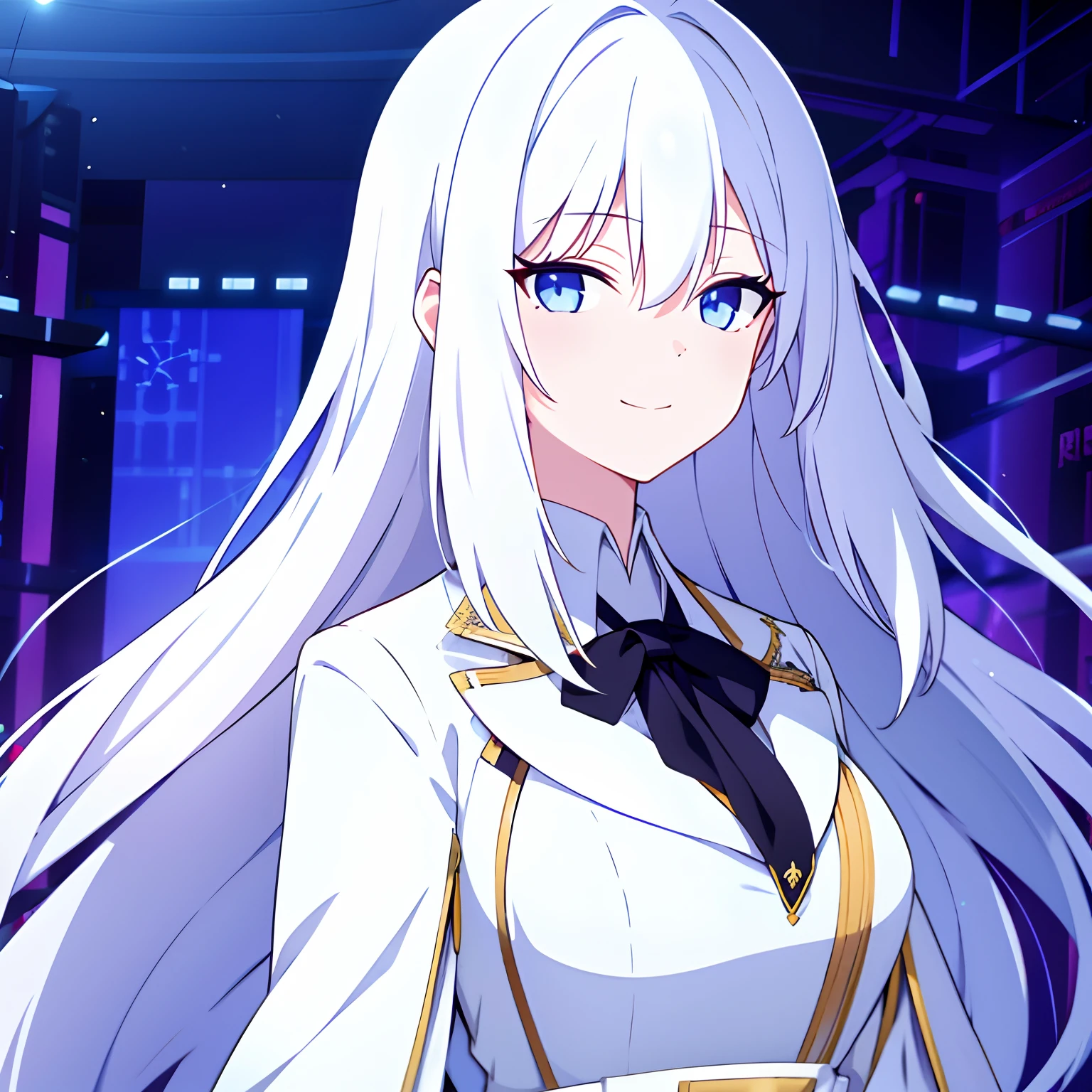 Girl with long white hair，ssmile，wearing fancy clothes