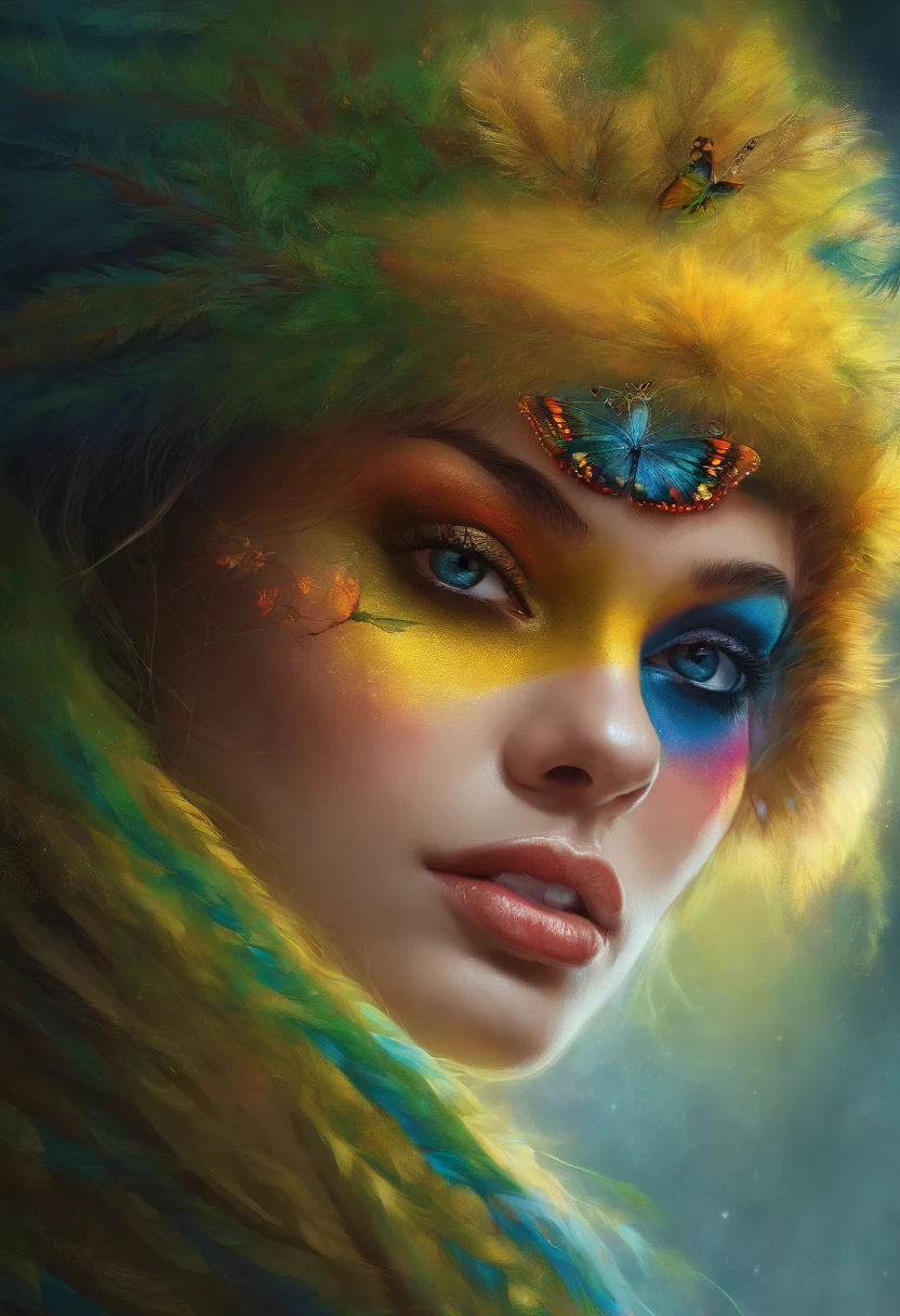 Best quality, ((Masterpiece)), illustration, 1girll [Yellowhead | Rainbow head], The best quality and masterpiece