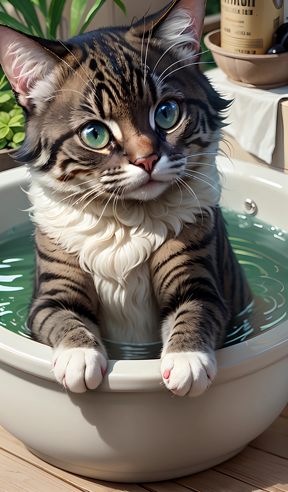 Cat Bath, masterpiece, super detail, best quality --auto --s2