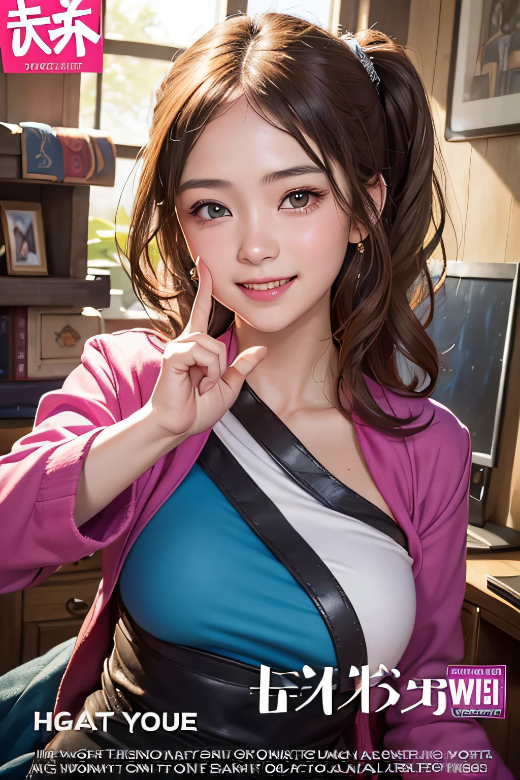 (((Look here and smile)))、18year old、(Previous Focus)、Portrait of a woman、Fantasy Art、photoRealstic、Dynamic lighting、art stations、poster for、Volume Lighting、Very cute face、、Award-winning、(bright clothes:1.4)、