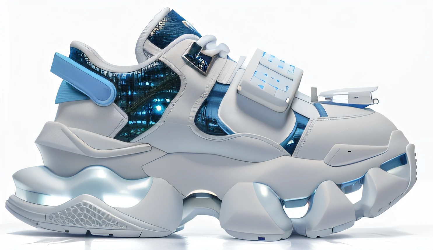 Close up of a pair of sneakers on white background, Futuristic Balenciaga sneakers, futuristic sneakers, inflatable future shoes, Y2K, y 2 k, y2k”, platforms, SFW version, ambient occlusion render, 4 0 k, 40k
