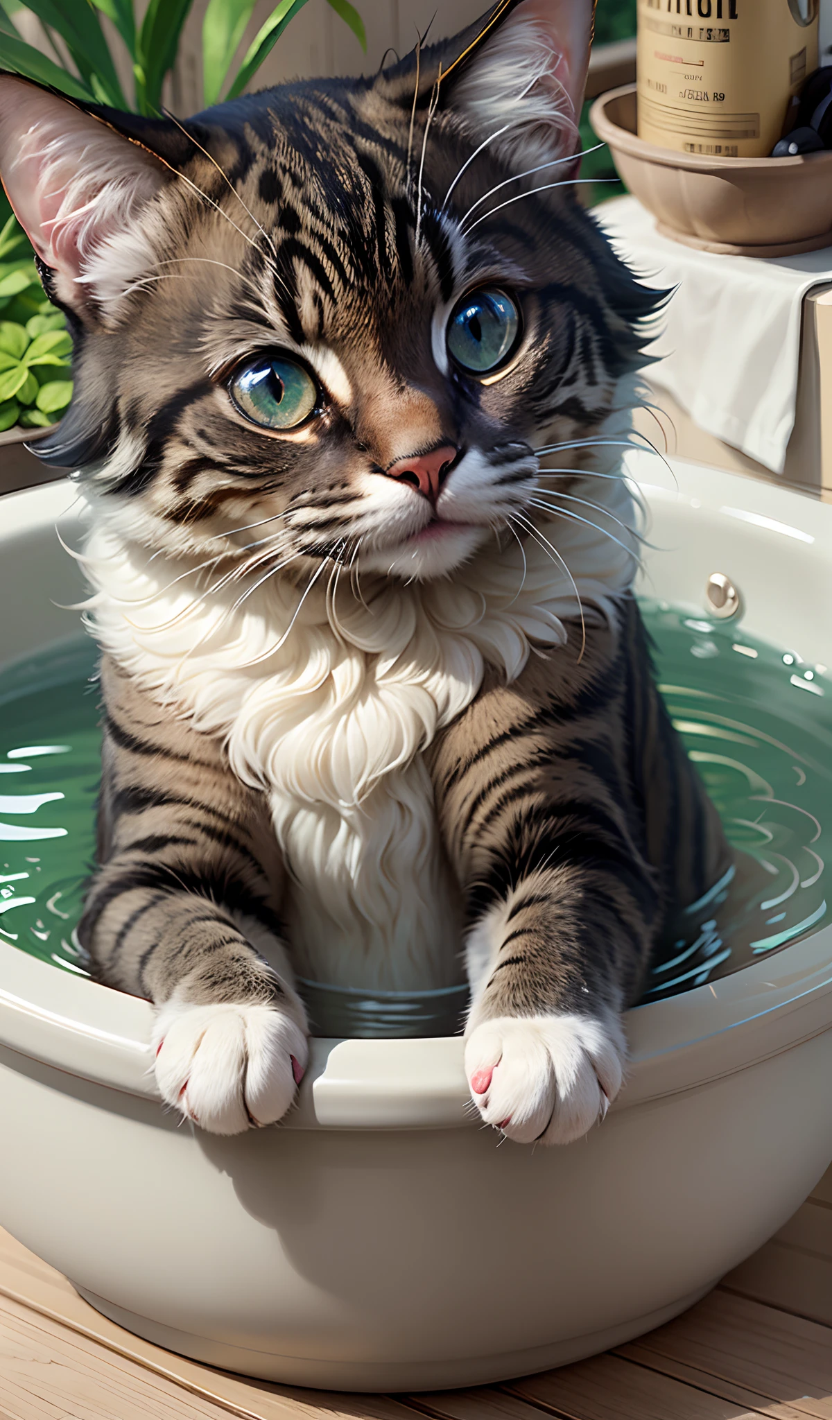 Cat Bath, masterpiece, super detail, best quality --auto --s2