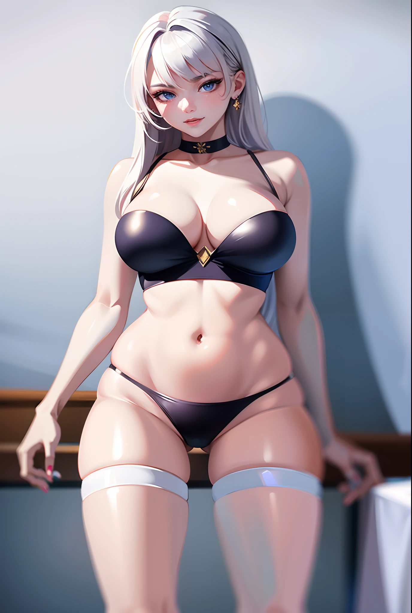 tmasterpiece,Best quality at best,high high quality,the Extremely Detailed CG Unity 8K Wallpapers,16K quality:14:24 (Unbeatable masterpiece,Ultra-realistic 8K CG,Perfect artwork,Perfect female image,dramatic shadow,Ray traching) 16K quality, (spotlight lights,lighting perfect,Detail light,Dramatic shadows,Ray traching), (Glossy glossy skin,A detailed face,The face of a super idol,Extremely refined and beautiful:1.2),from below, Extremely Delicately Beautiful,By bangs,huge tit,Anterior convex and posterior,Black sport short vest vest blue eyes,seduct smile,ssmile,16K quality,award winning photography,finedetail,Realistic light and shadow,8K分辨率,16K ultra-high image quality,Realistic texture5.0,A beautiful girl,Delicate facial features portray a perfect face,largeeyes,二重まぶた,Lying silkworm,Delicate facial portrayal,Hyper-detailing,Cold and glamorous,high and cold,Cold arrogance,Naturally beautiful,Peerless looks,Glamorous,Femme and moving,By bangs,White hair,perspire,Protruding anteriorly and posteriorly,Model figure,Big breasted beauty wearing bikini