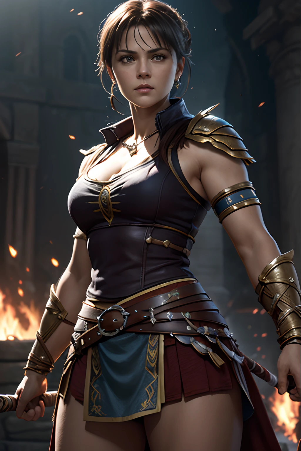(Highly detailed CG Unity 16K wallpaper:1.1), (Denoising strength: 1.45), (tmasterpiece:1.37), Game style, Warrior princess Xena, hyper HD, Dark Fantasy
