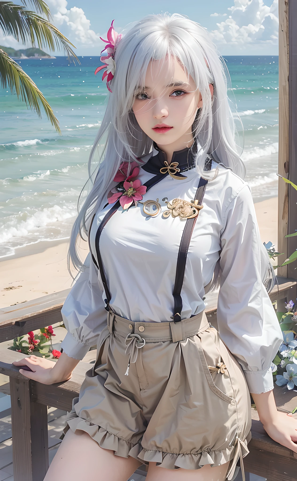 (photorealistic:1.4), best quality, masterpiece, ultra high res, 1girl, (detailed face:1.2), (detailed eyes:1.2), (detailed hair:1.2), (detailed clothes:1.2), 4k, (detailed color:1.2), (white hair:1.2), (looking at viewer:1.2),