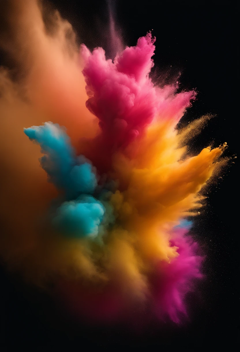 (Best Quality,hight resolution,masutepiece:1.2),Ultra-detailed,Abstract,Colorful,Colorful powder explosion isolated on black background,Shimmering texture,Visible background,Freezing Movement,Colorful Pauda