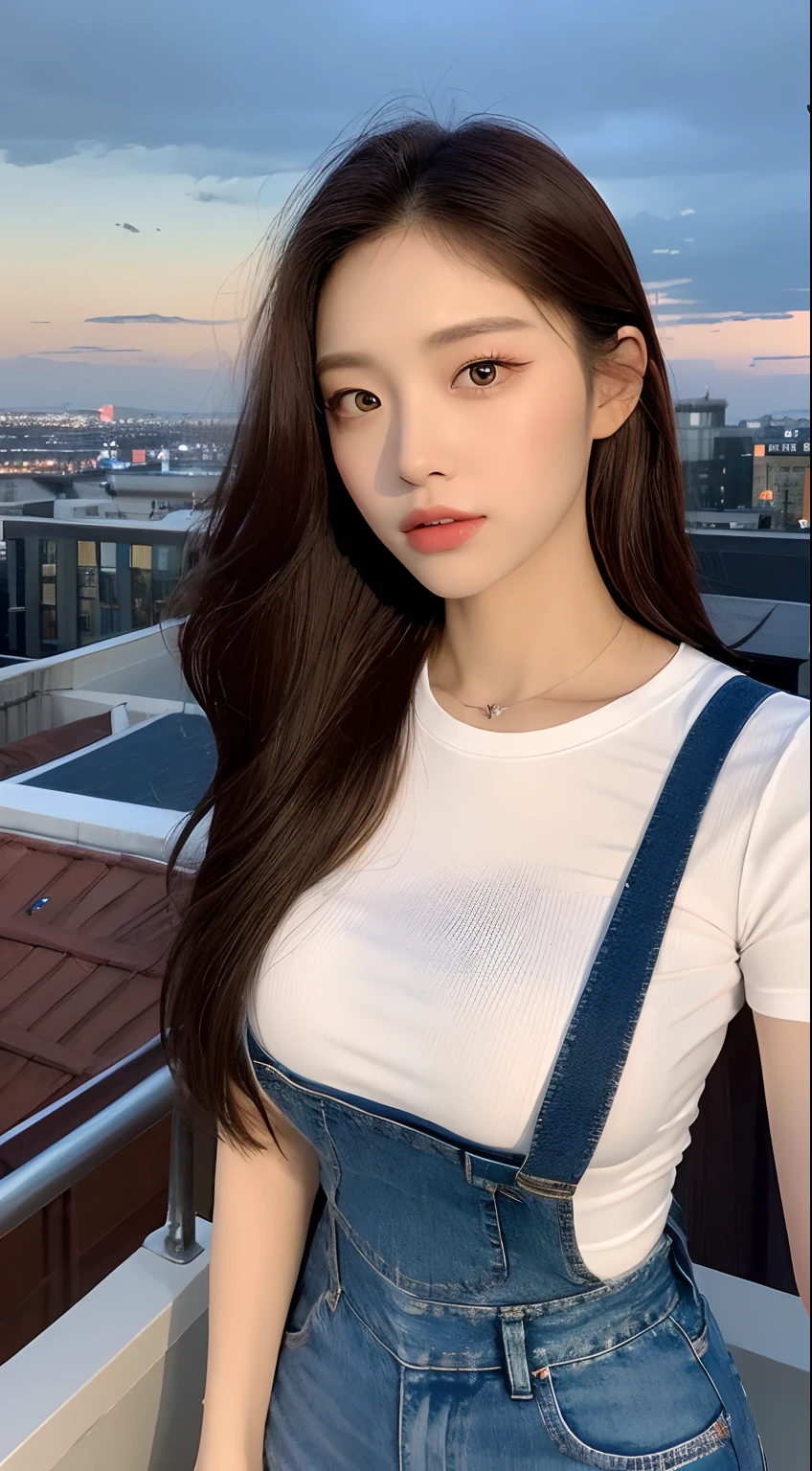 ((Midnight, Best quality, 8k, Masterpiece :1.3)), Whole body, Long legs, Sharp focus :1.2, A pretty woman with perfect figure :1.4, Slender abs :1.1, ((Dark brown hair, Big breasts :1.2)), (White tight tshirt, Jean bib, Standing:1.2), ((Night city view, Rooftop:1.3)), Highly detailed face and skin texture, Detailed eyes, Double eyelid, sunset, darken, backlit, off shoulder, obese, morbidly, insanely obese, obese, morbidly, insanely obese, obese, morbidly, insanely obese, obese, morbidly, insanely obese,